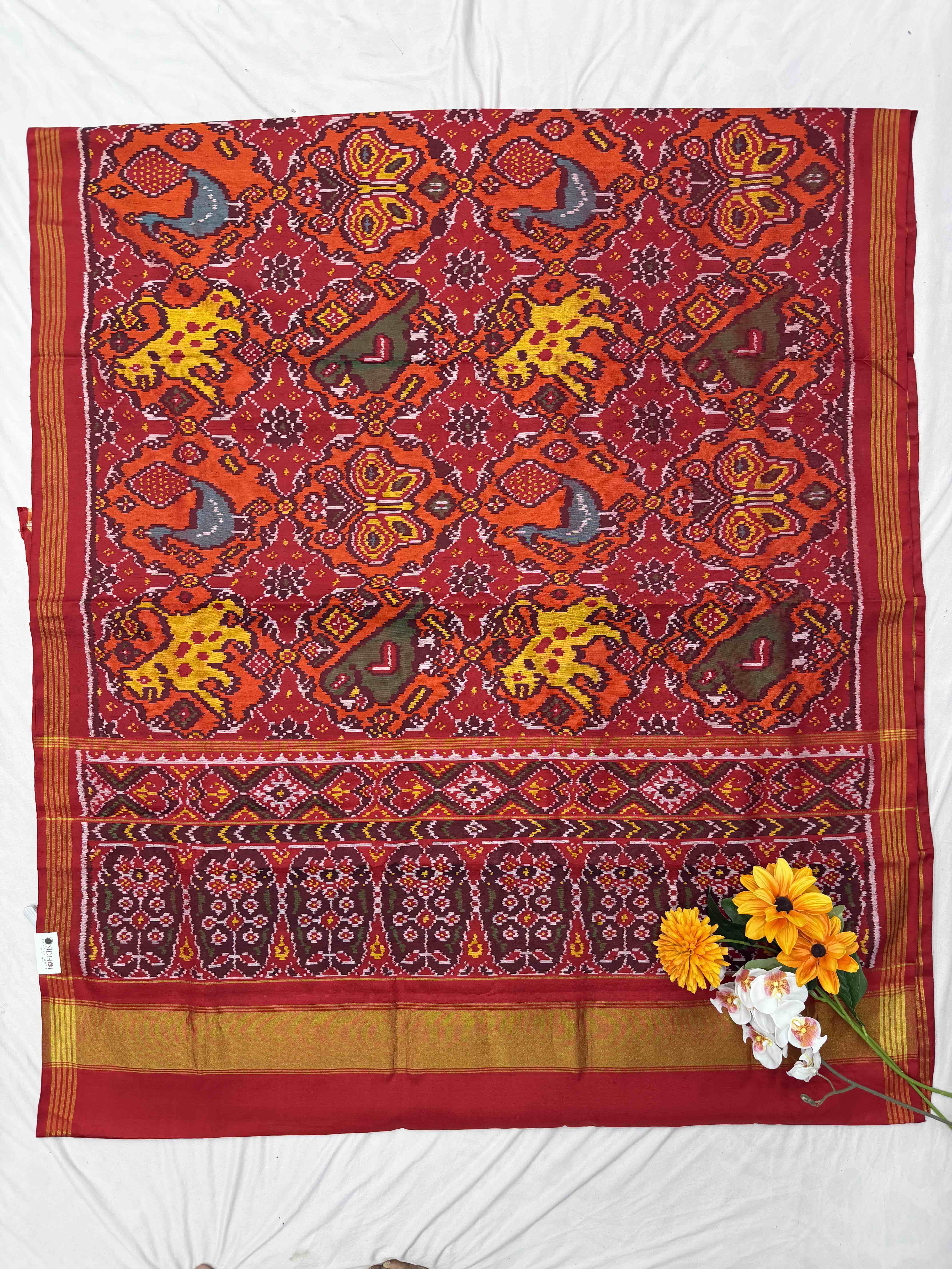 Red & orange figure Design Patola Saree