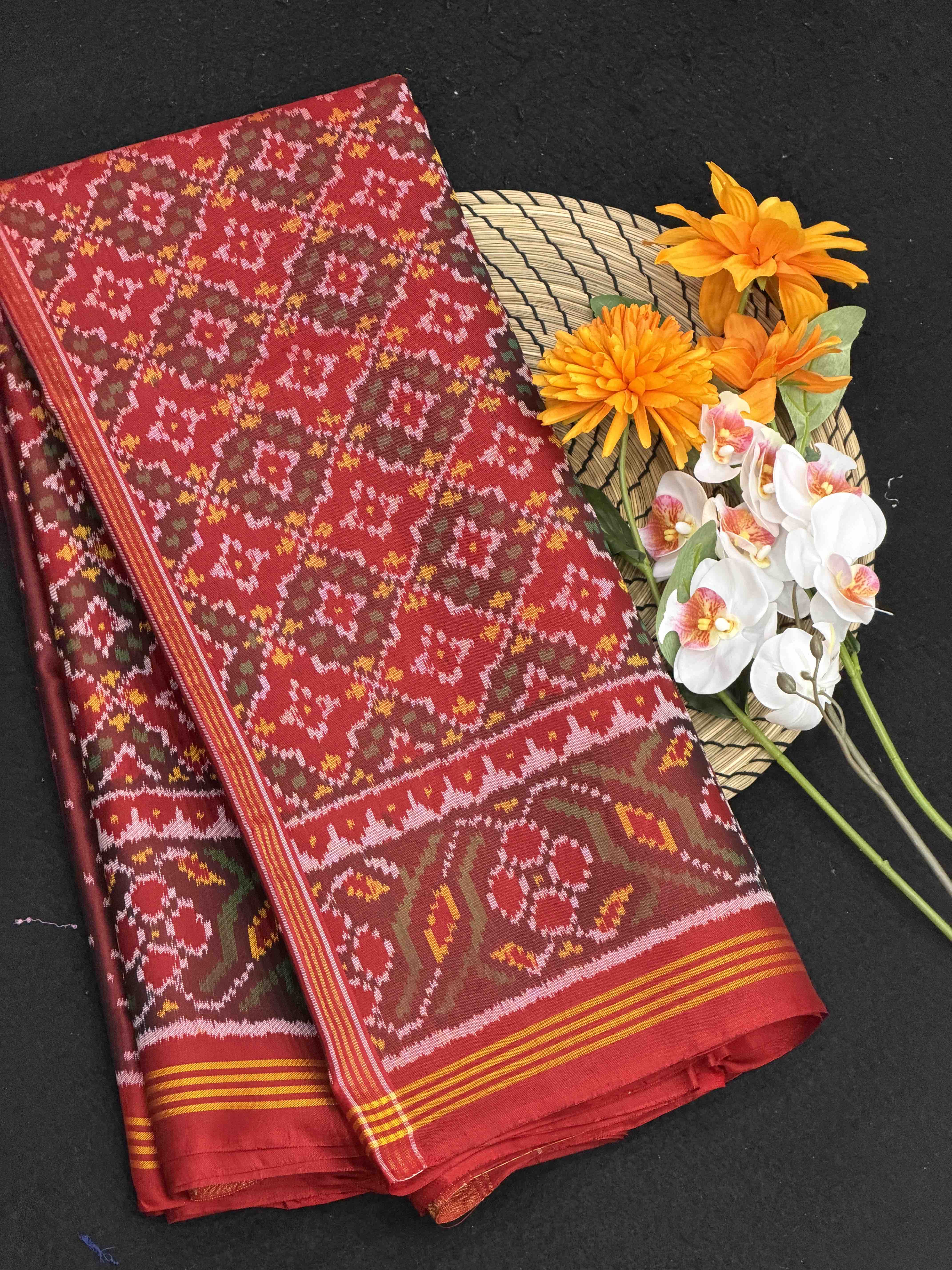 Maroon Red Buttonful Patola Saree