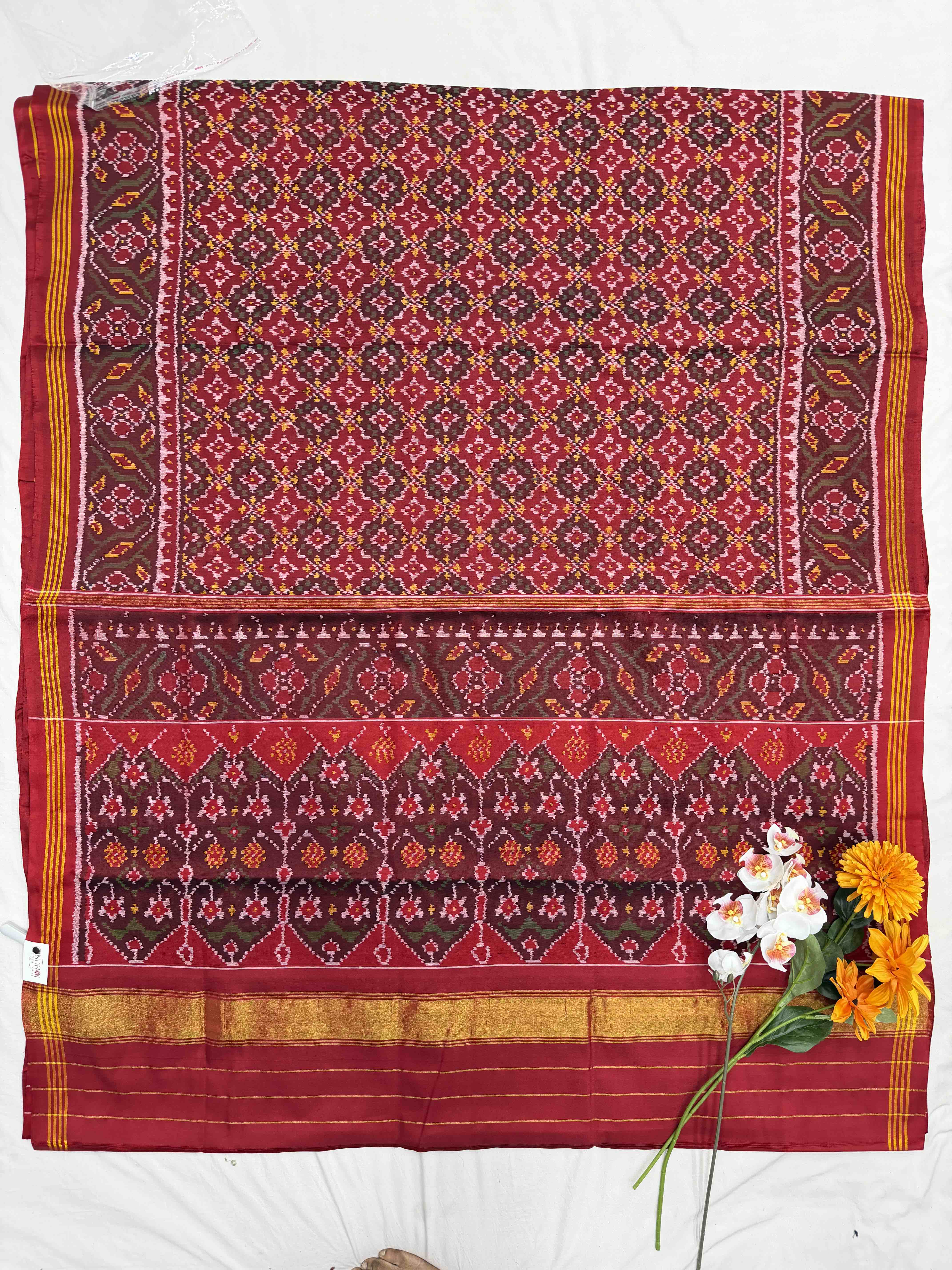 Maroon Red Buttonful Patola Saree