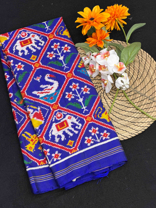 Blue seven motifs patan Patola Saree
