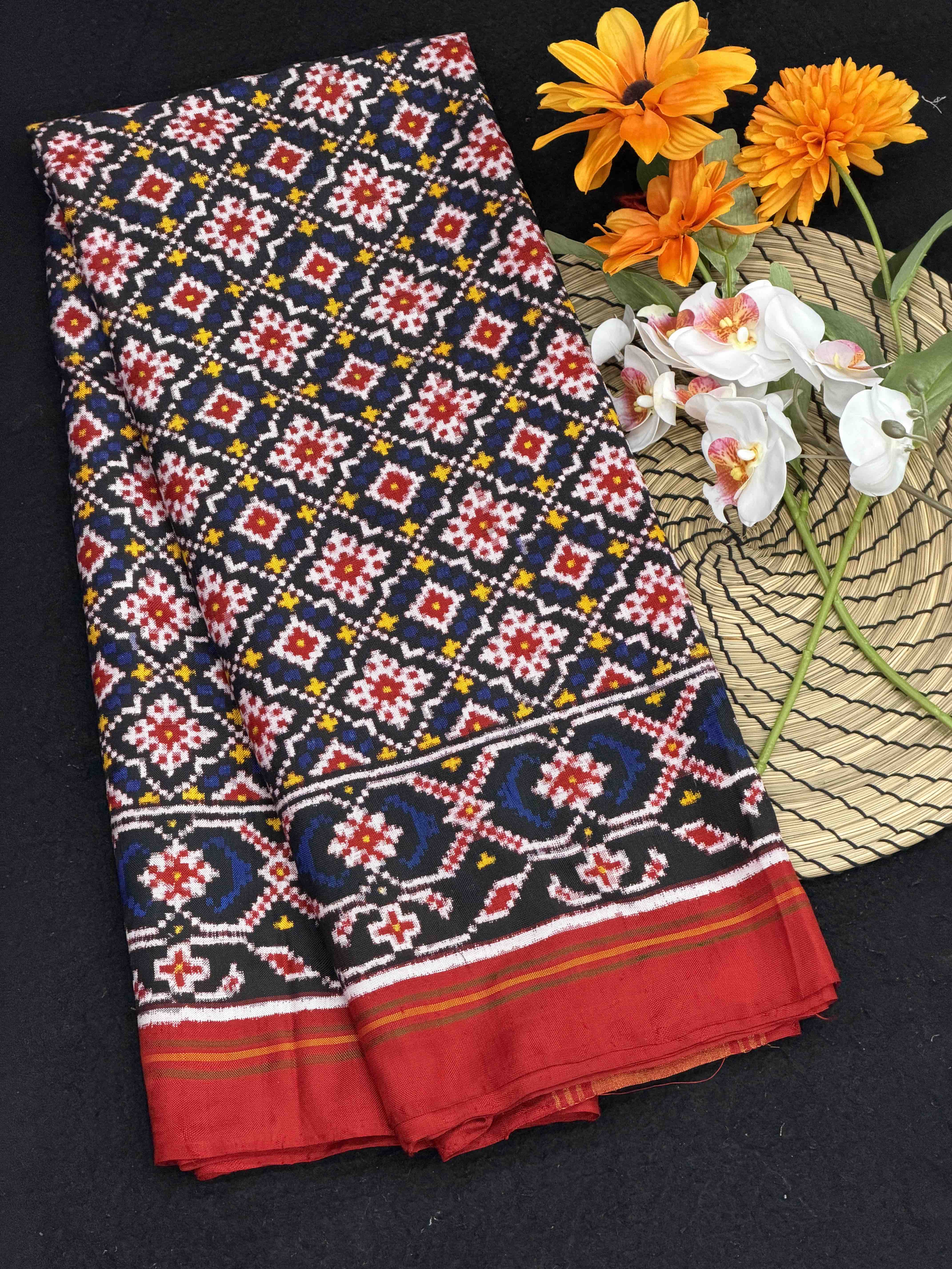 Red & Blue buttonful design Patan Patola Saree