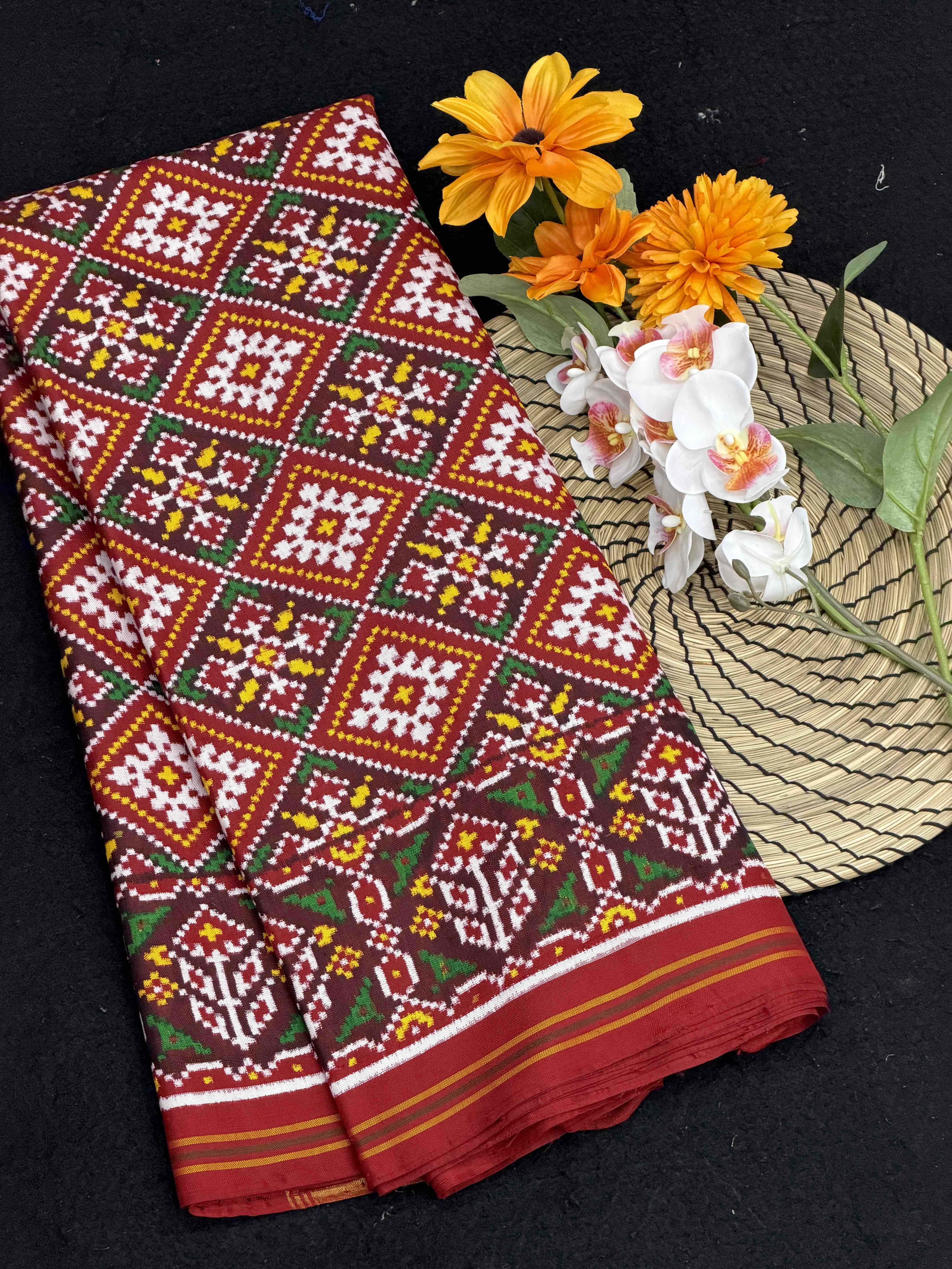 Neat panchanda bhat maroon Red patan Patola Saree