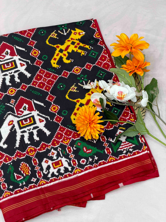 Bagh Hathi Black patan Patola Saree