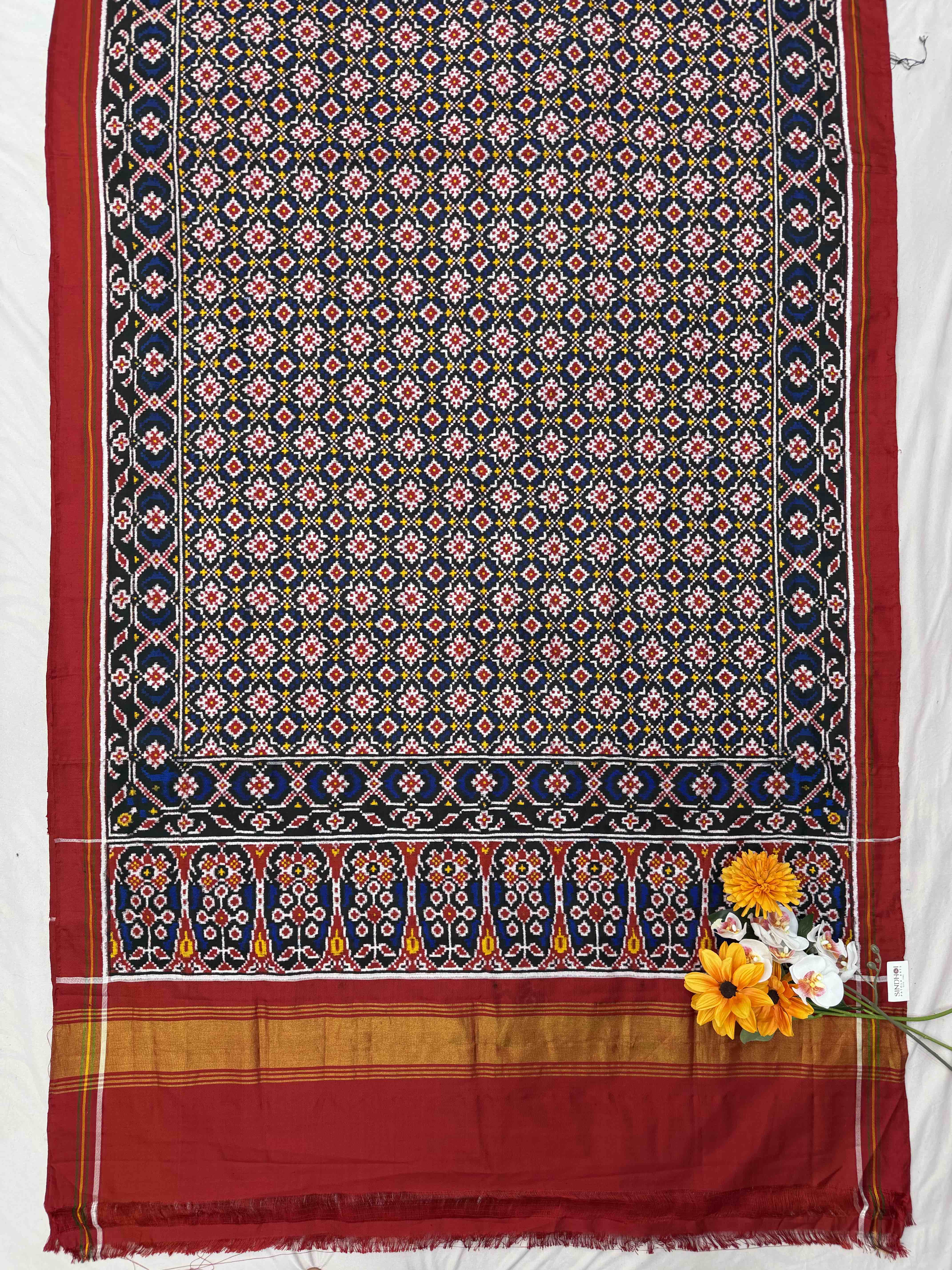Red & Blue buttonful design Patan Patola Saree