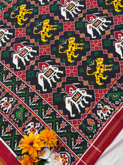 Bagh Hathi Black patan Patola Saree