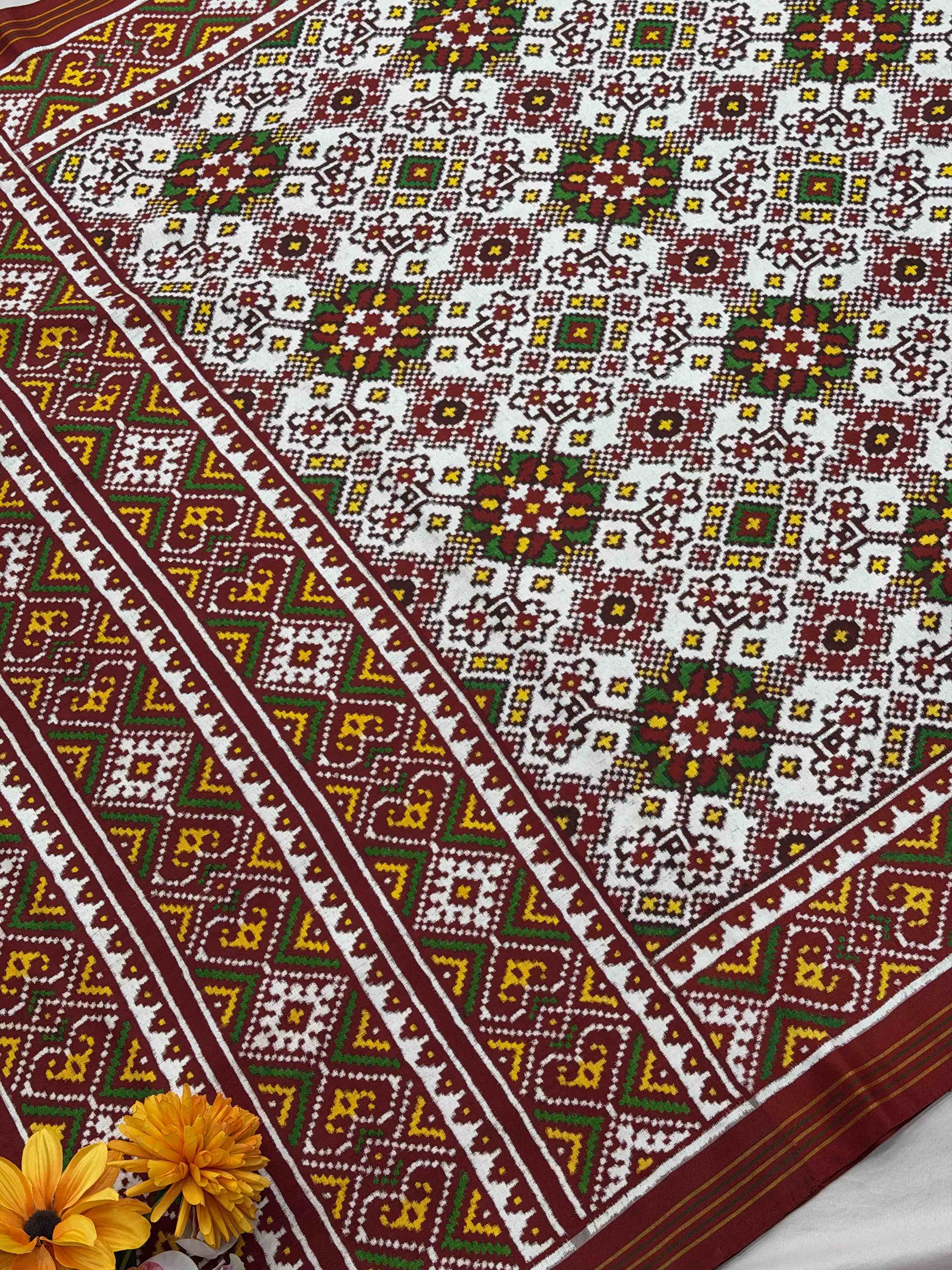 Red & White Navratan Patan Patola Saree