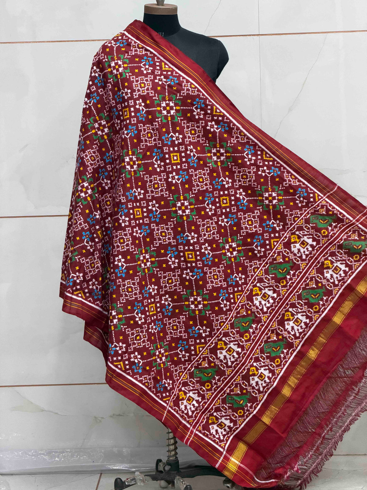 Maroon Navratan Double Ikat Dupatta