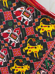 Maroon & Black sher Hathi Double ikat Dupatta