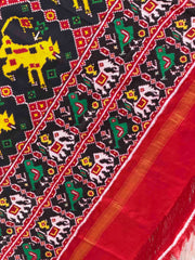Maroon & Black sher Hathi Double ikat Dupatta