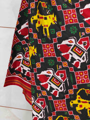 Maroon & Black sher Hathi Double ikat Dupatta