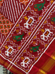 Red & orange fancy design Double Ikat Dupatta