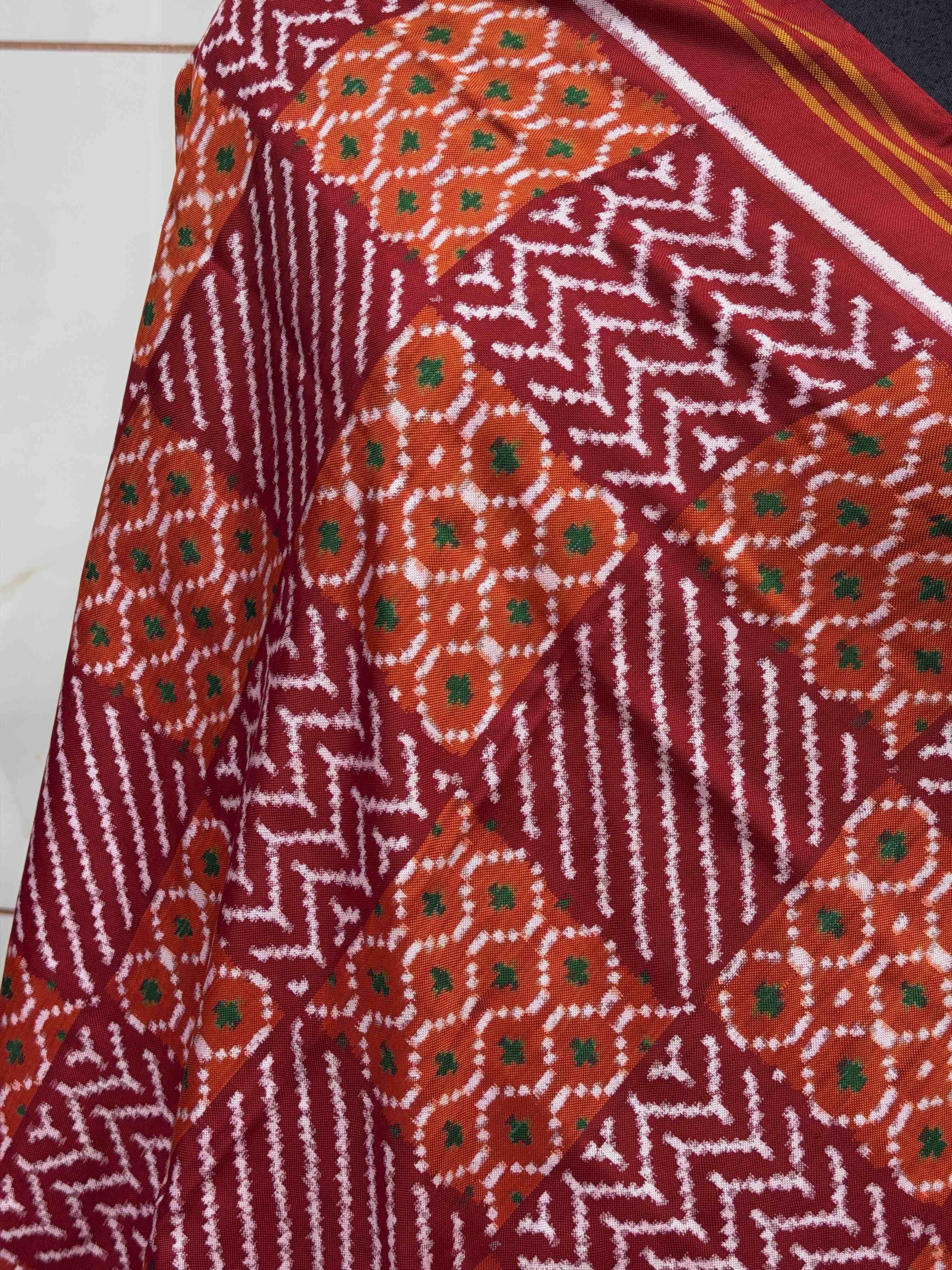 Red & orange fancy design Double Ikat Dupatta