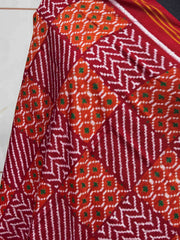 Red & orange fancy design Double Ikat Dupatta