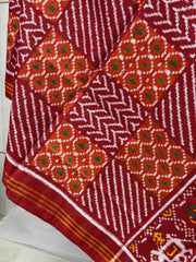 Red & orange fancy design Double Ikat Dupatta
