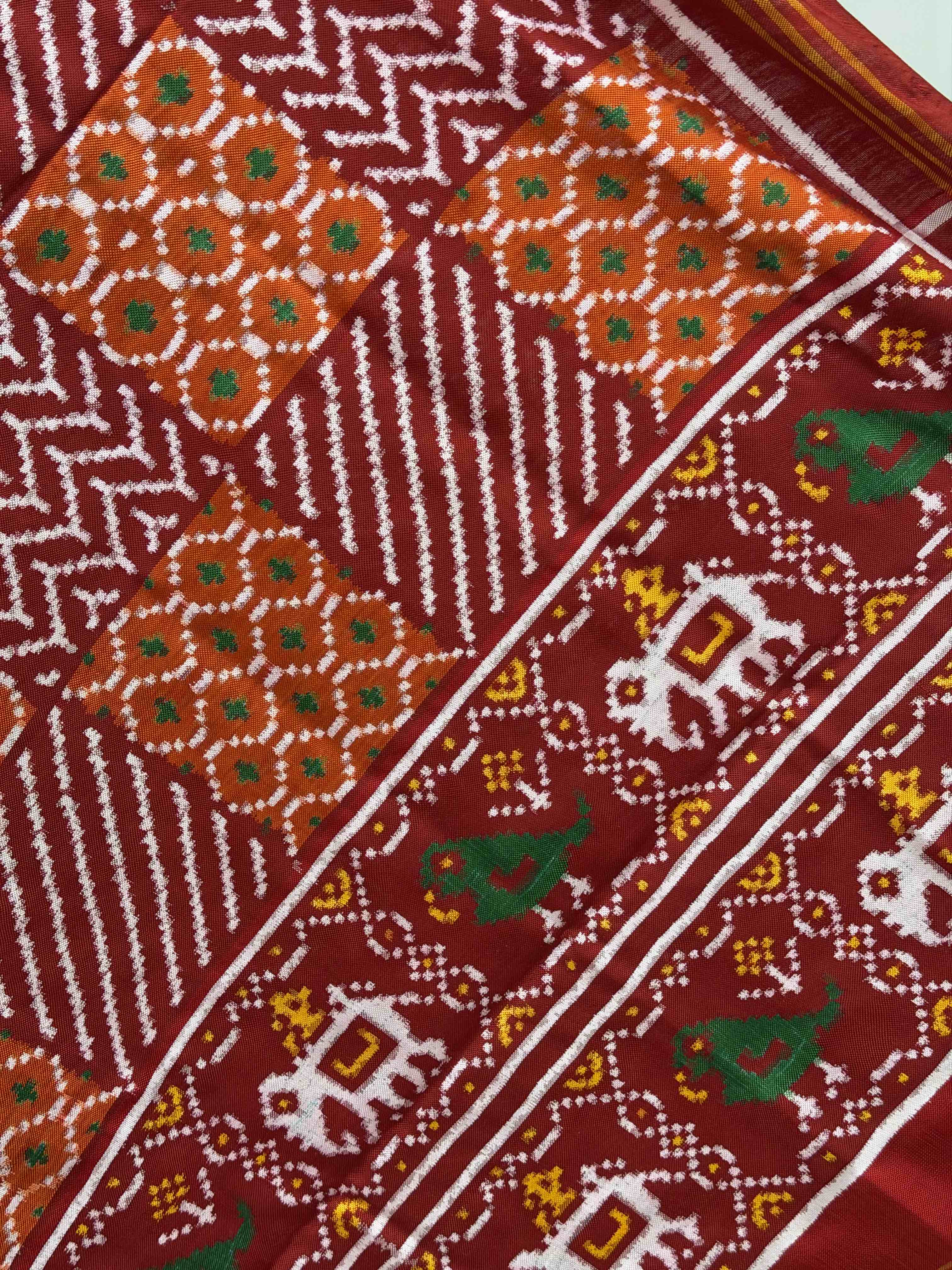 Red & orange fancy design Double Ikat Dupatta