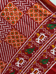 Red & orange fancy design Double Ikat Dupatta