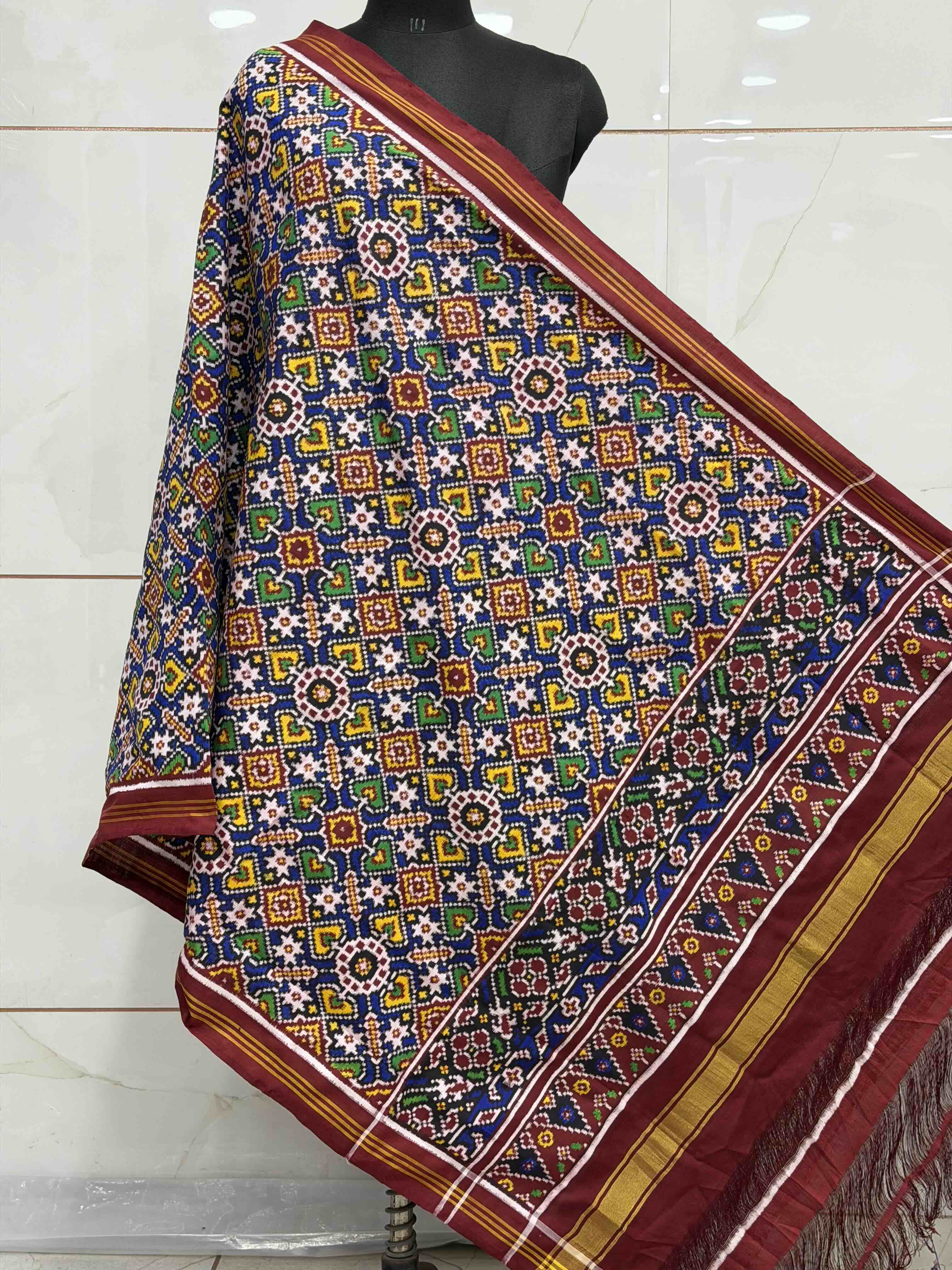 Maroon with multi colour vhoragaji double ikat Dupatta