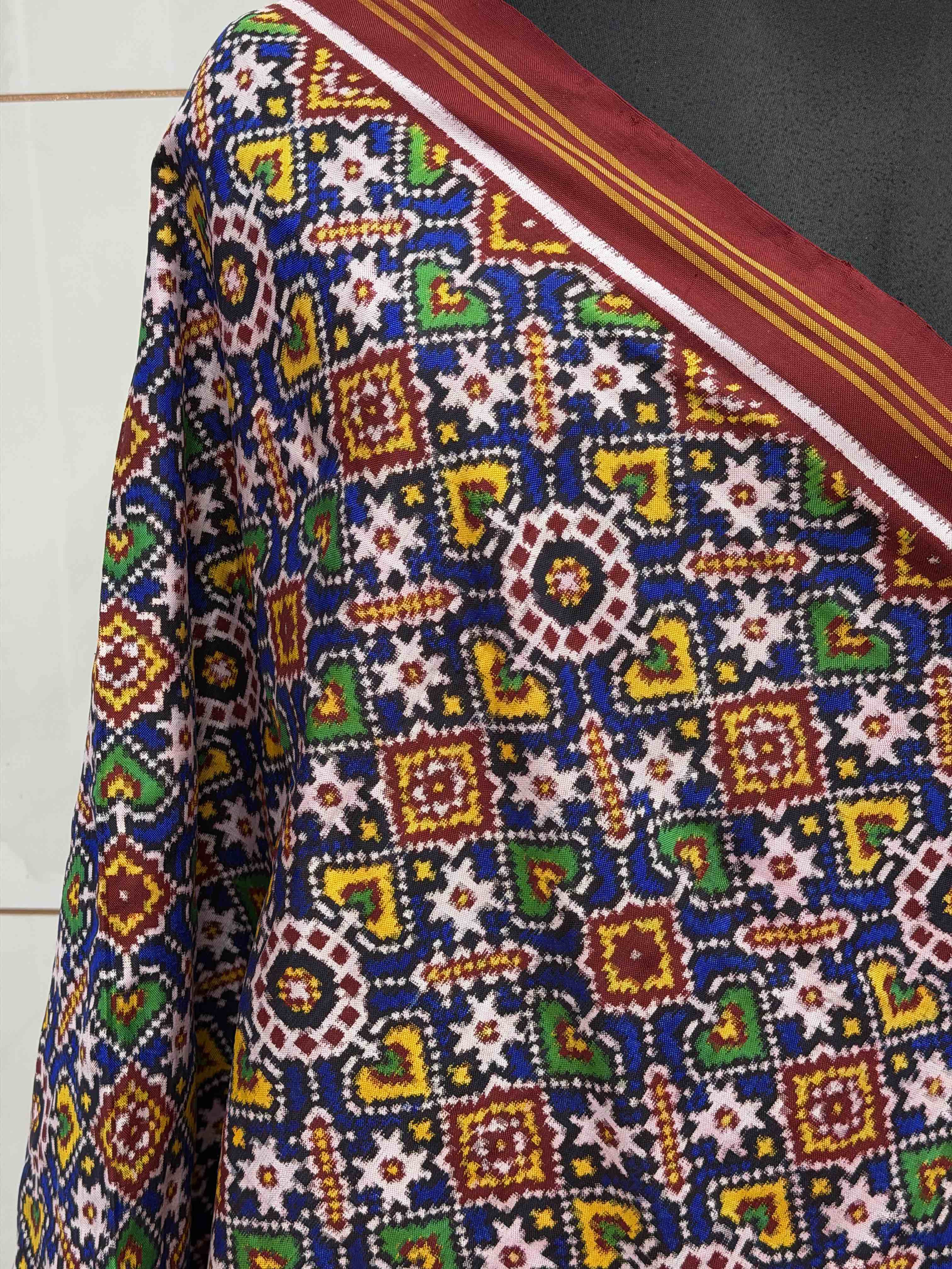 Maroon with multi colour vhoragaji double ikat Dupatta