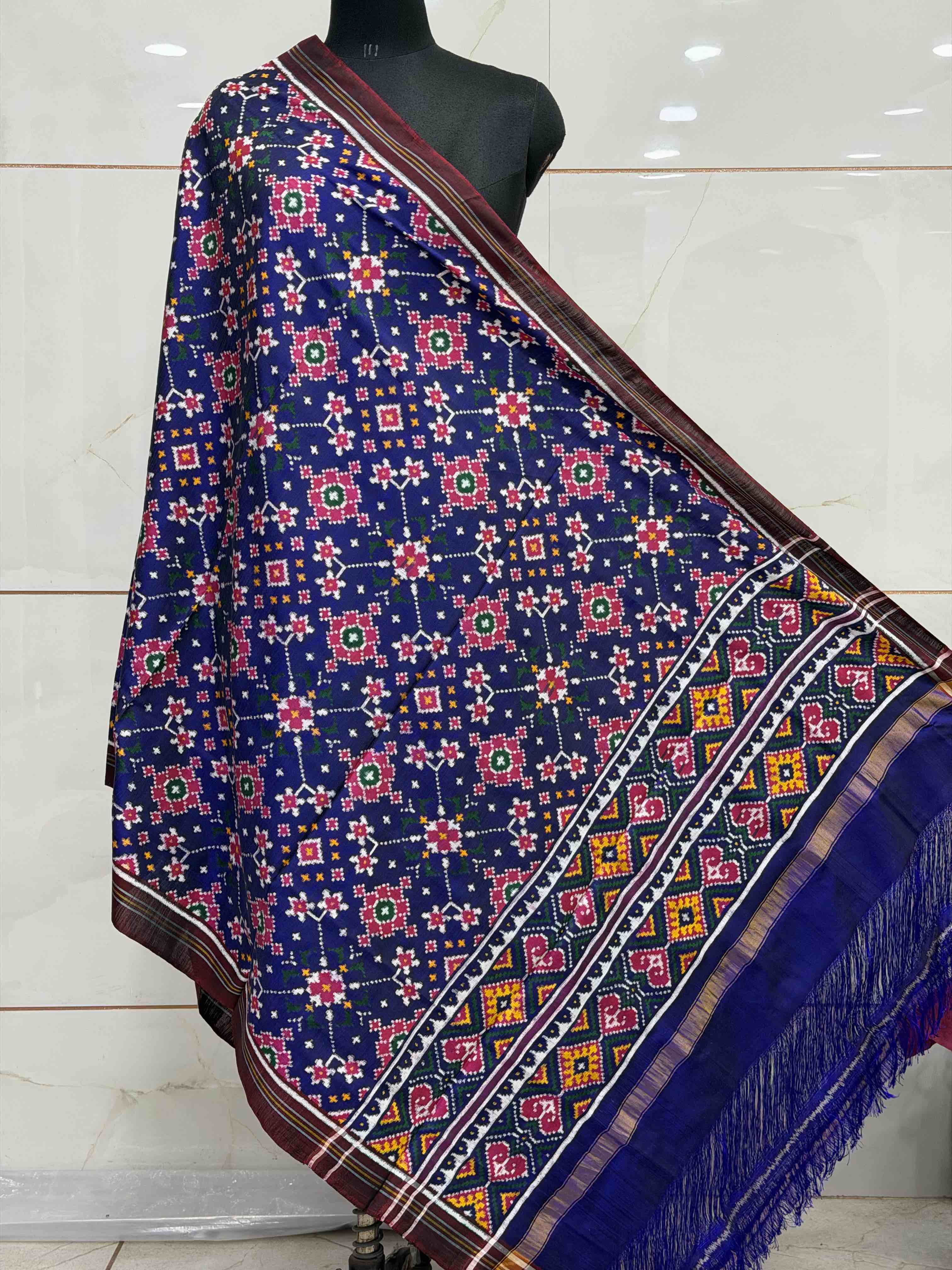 Coffee edge with purple blue Navaratan double ikat dupatta