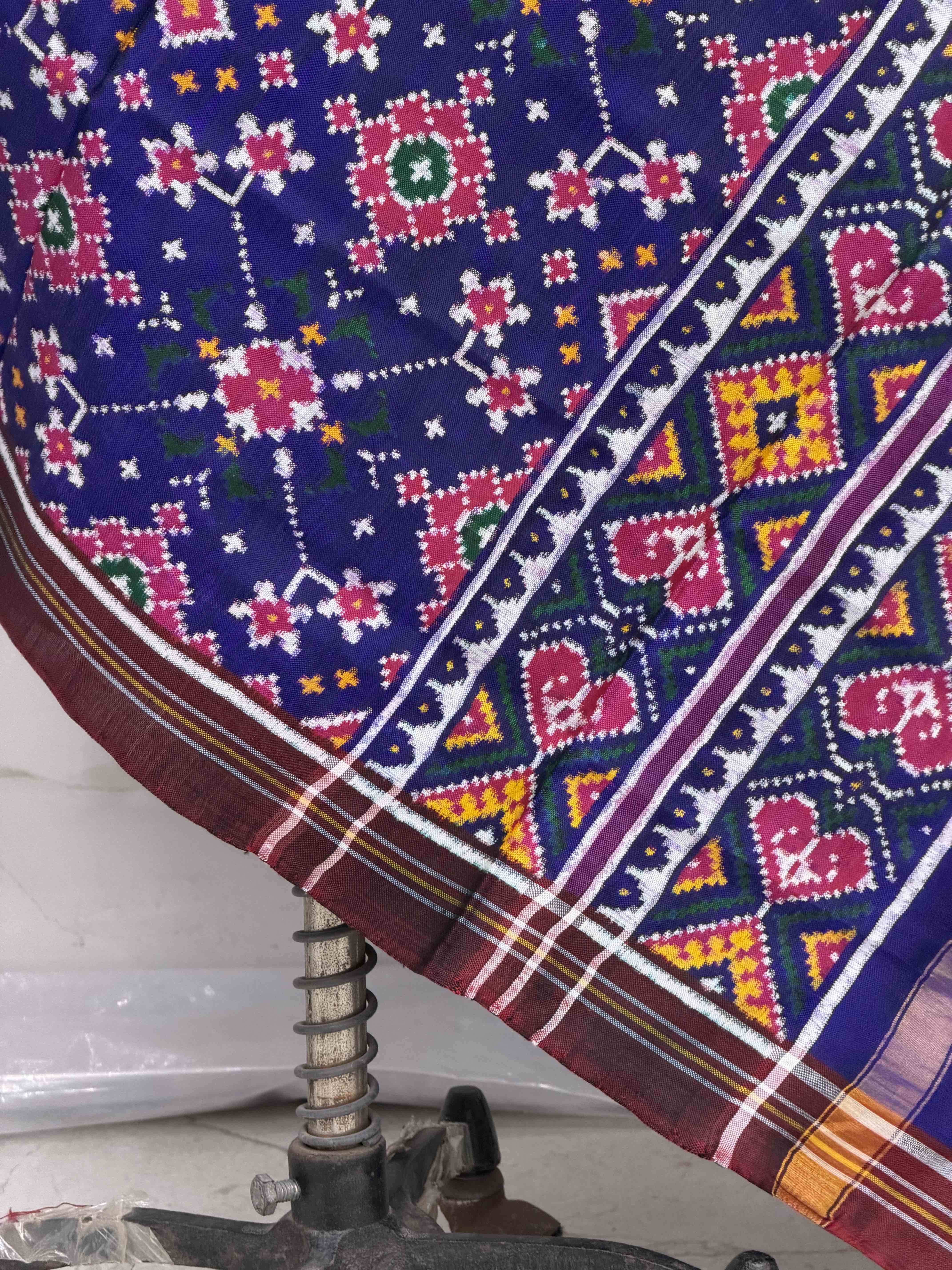 Coffee edge with purple blue Navaratan double ikat dupatta