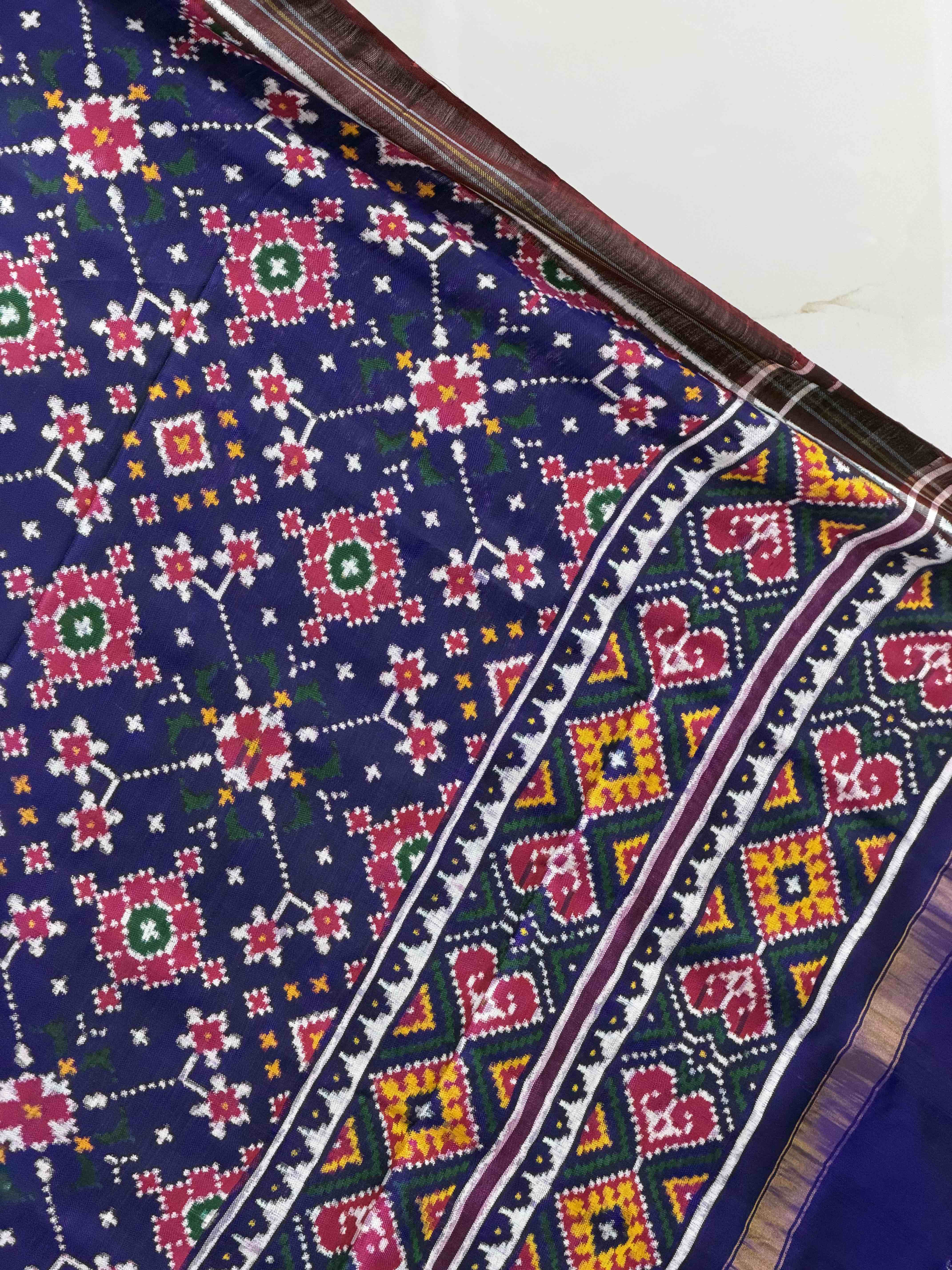 Coffee edge with purple blue Navaratan double ikat dupatta