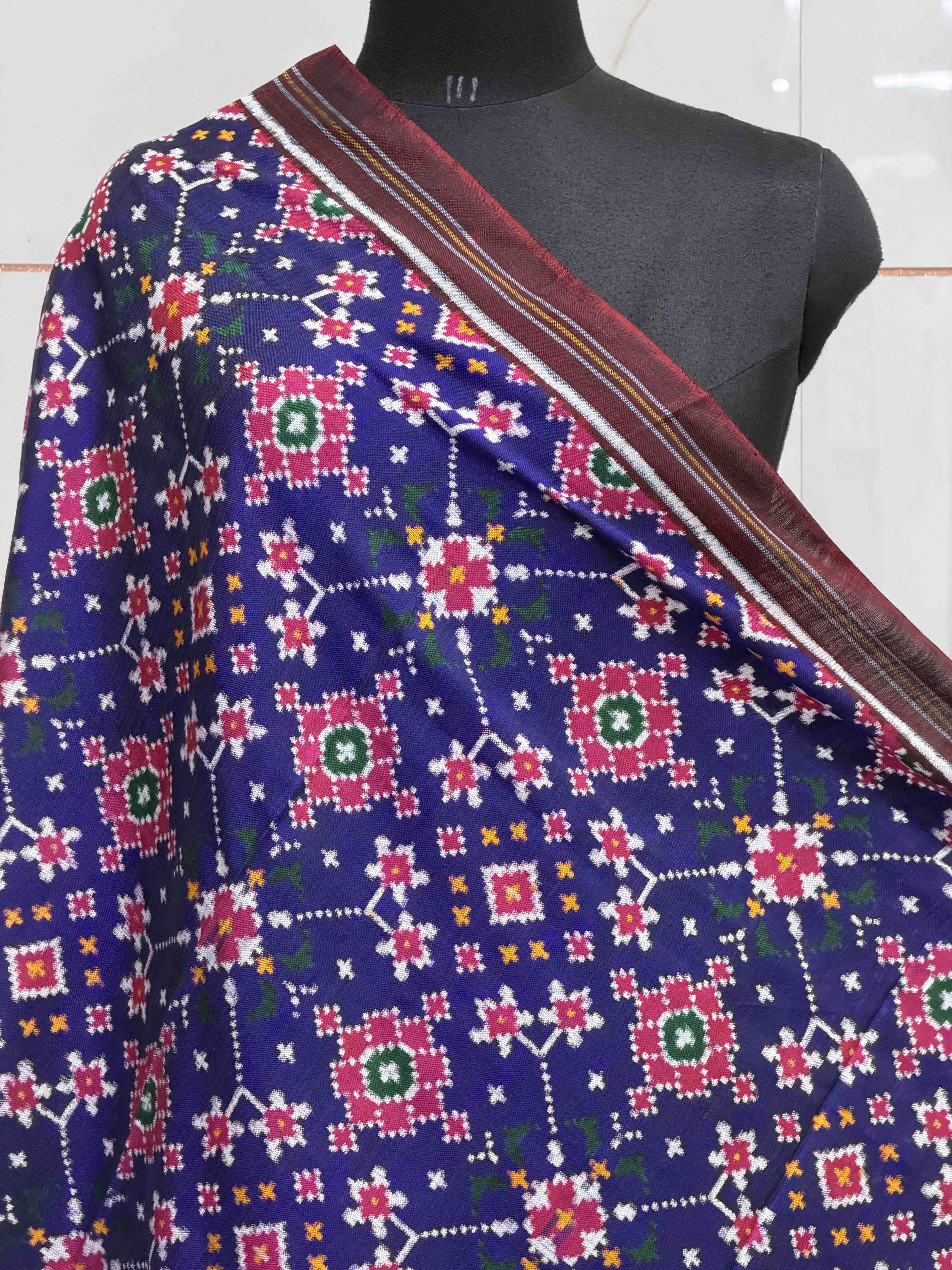Coffee edge with purple blue Navaratan double ikat dupatta