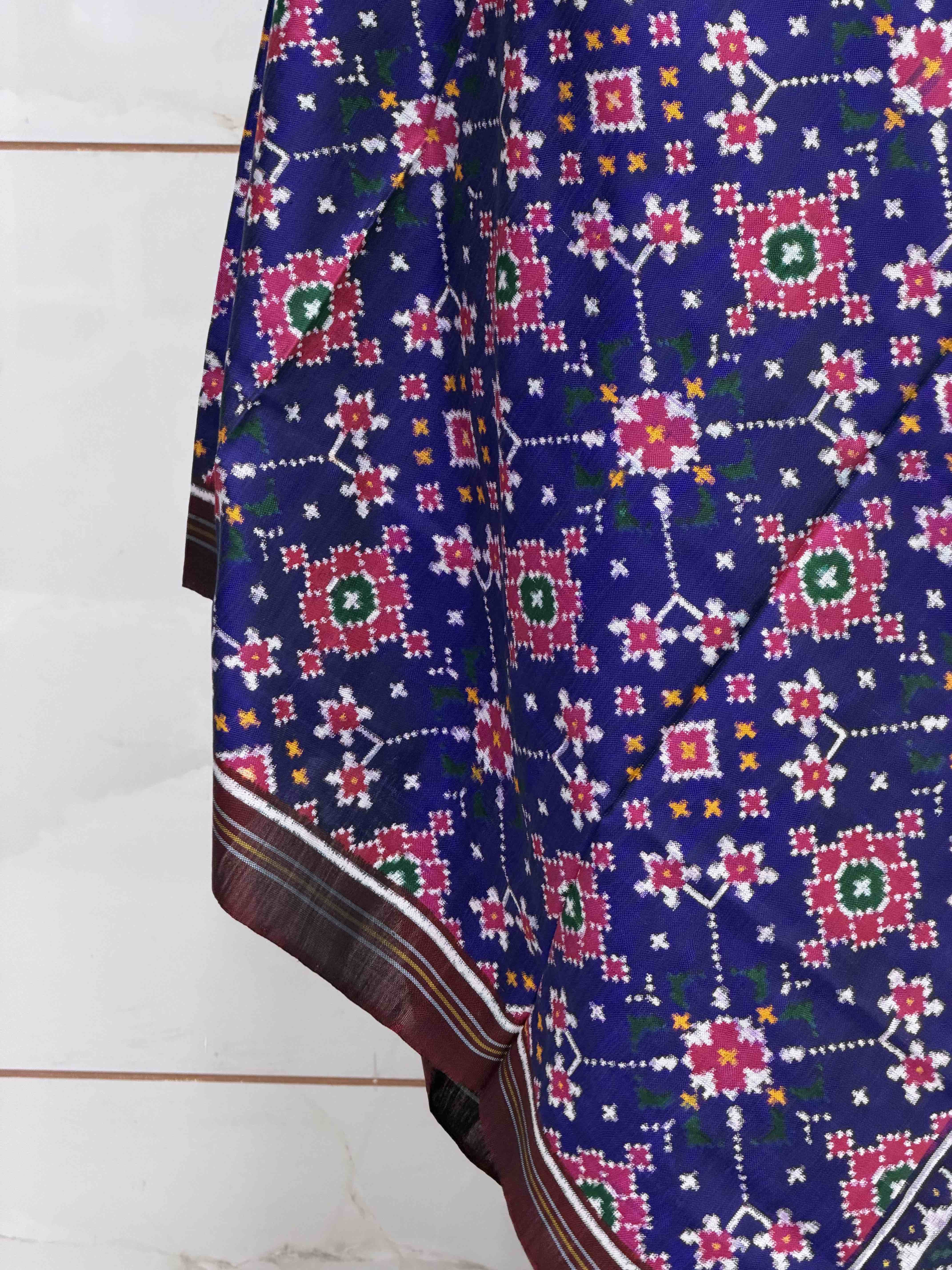 Coffee edge with purple blue Navaratan double ikat dupatta