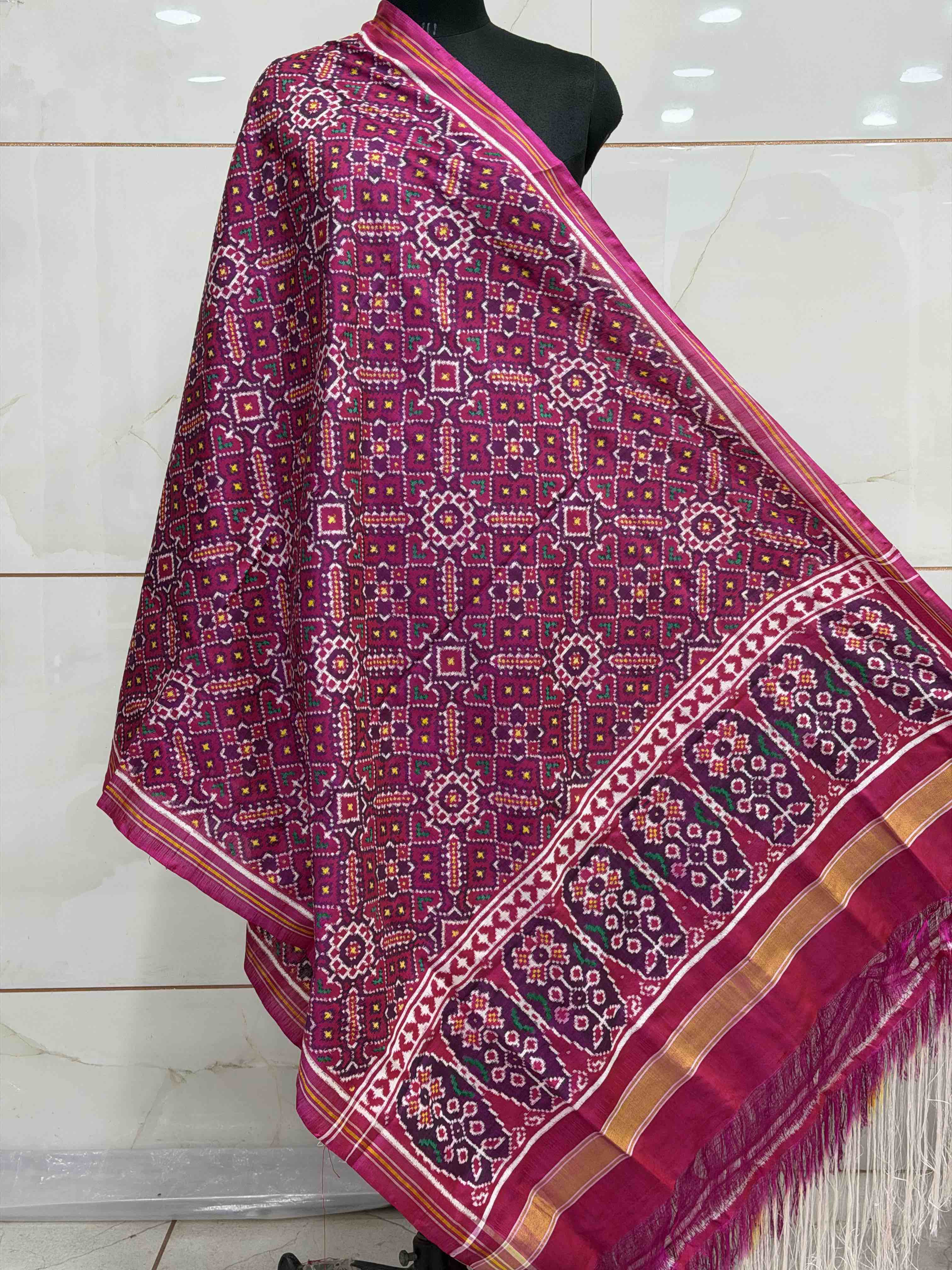 Pink purple Manekchawk double ikat dupatta