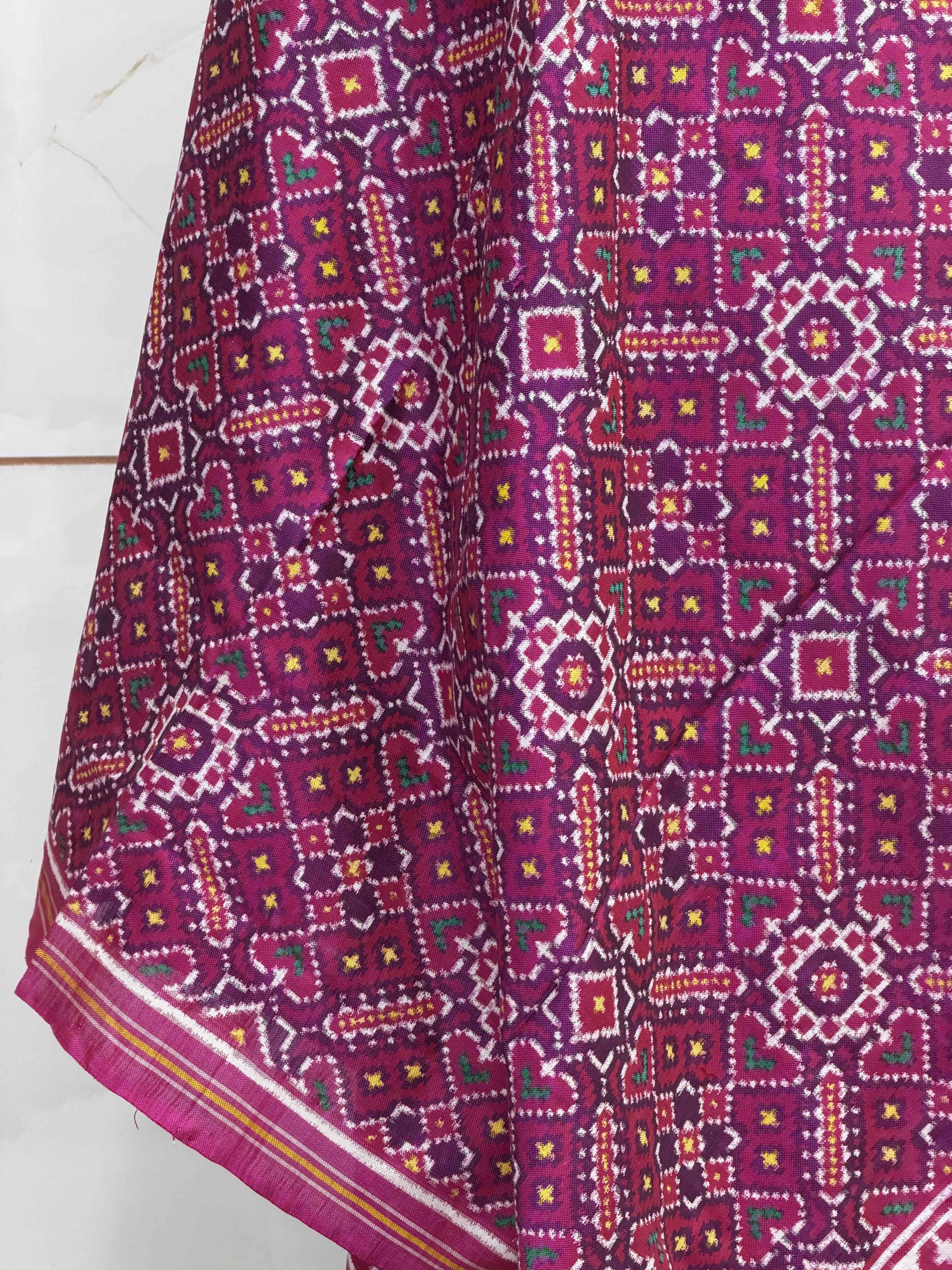 Pink purple Manekchawk double ikat dupatta