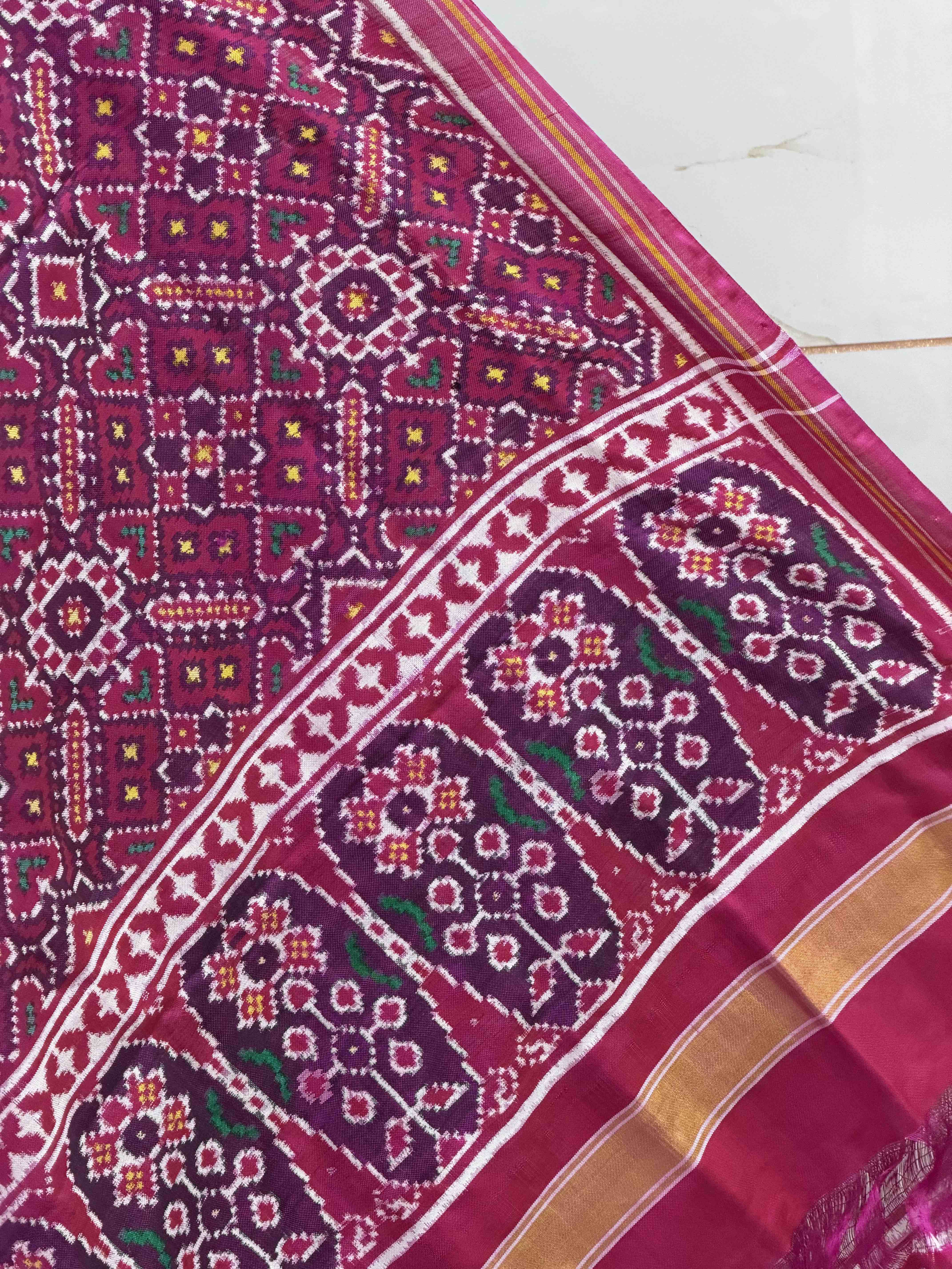 Pink purple Manekchawk double ikat dupatta