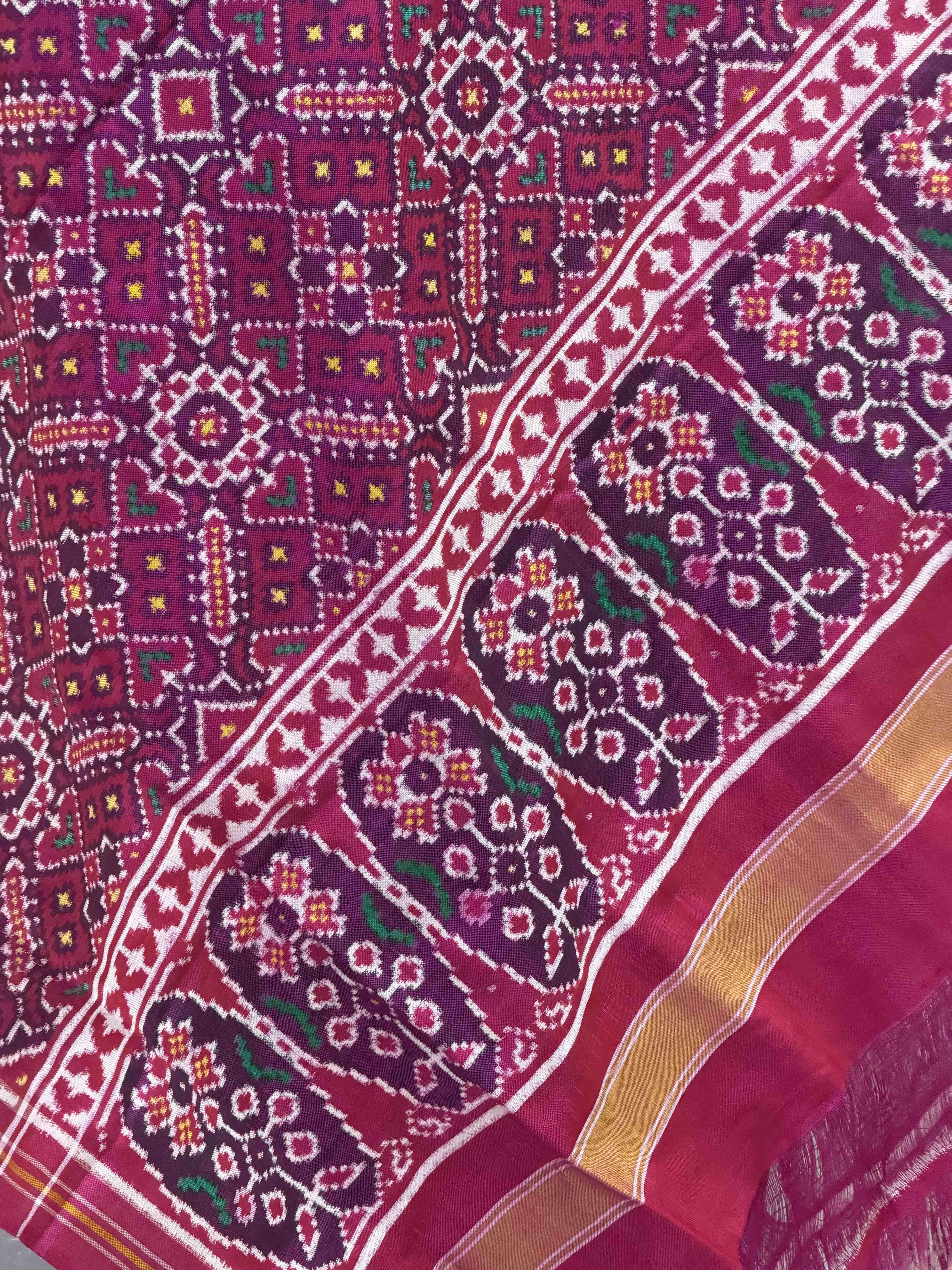 Pink purple Manekchawk double ikat dupatta