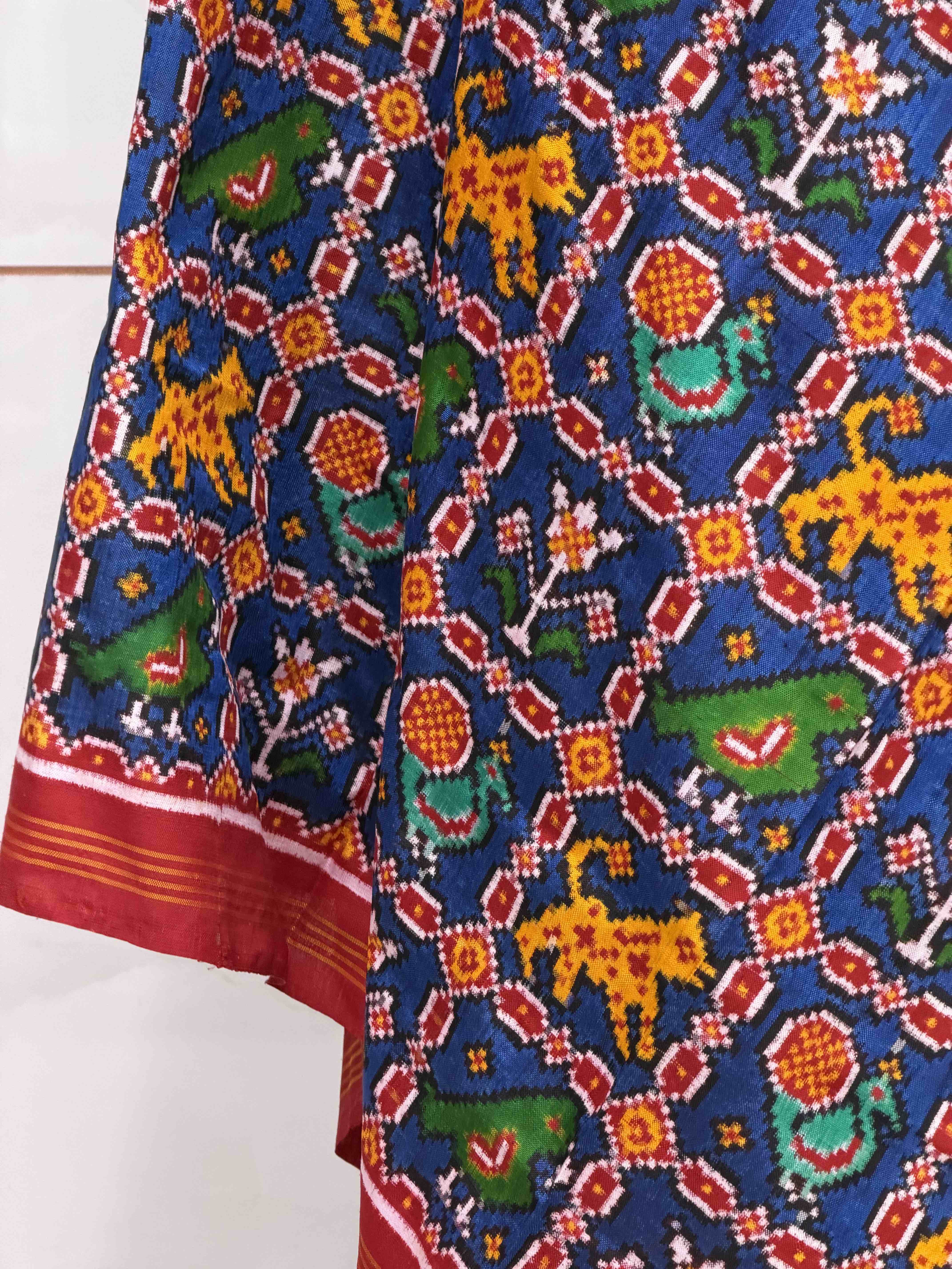 Red & Blue Multi Figure double Ikat Dupatta