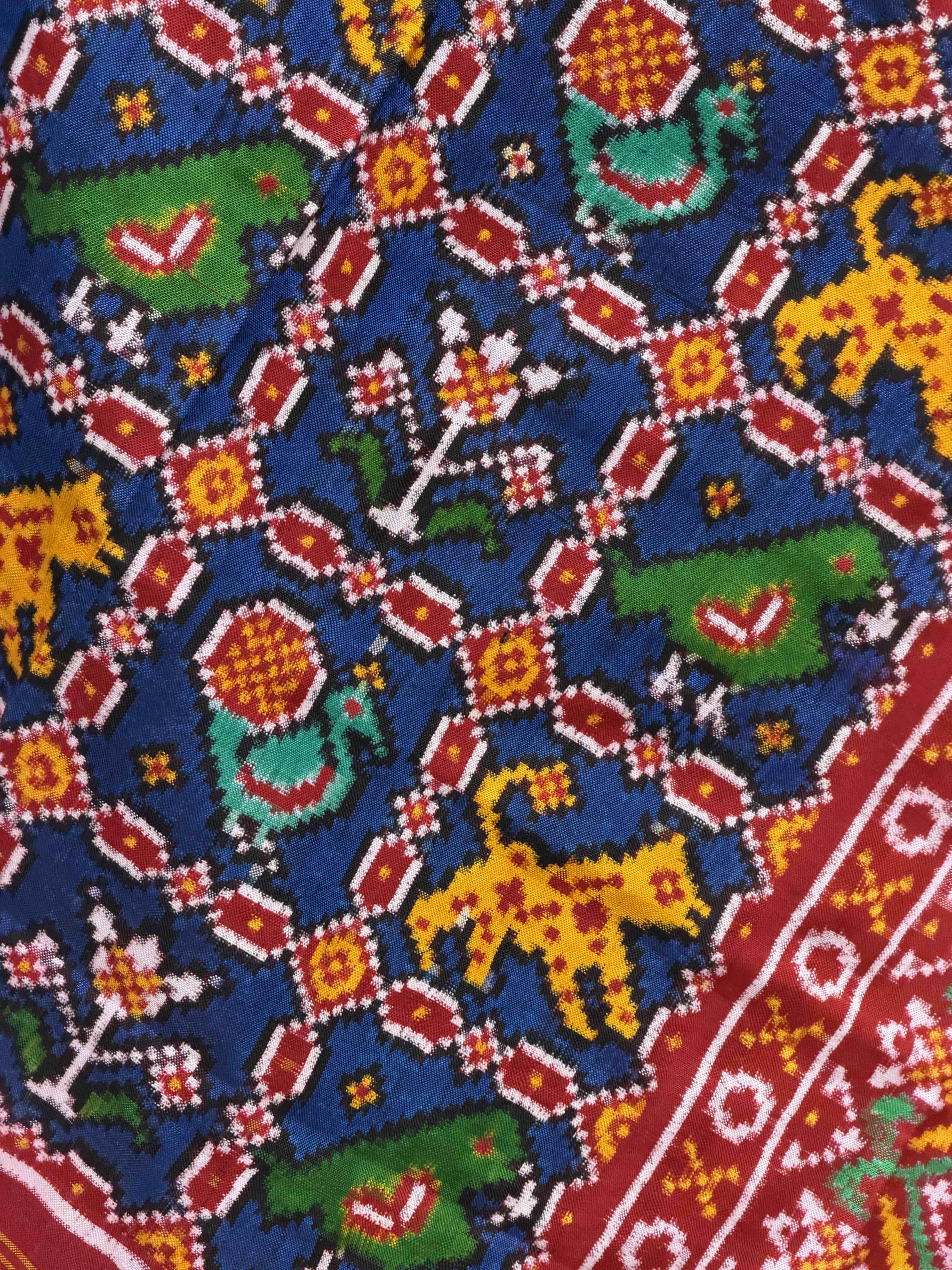 Red & Blue Multi Figure double Ikat Dupatta