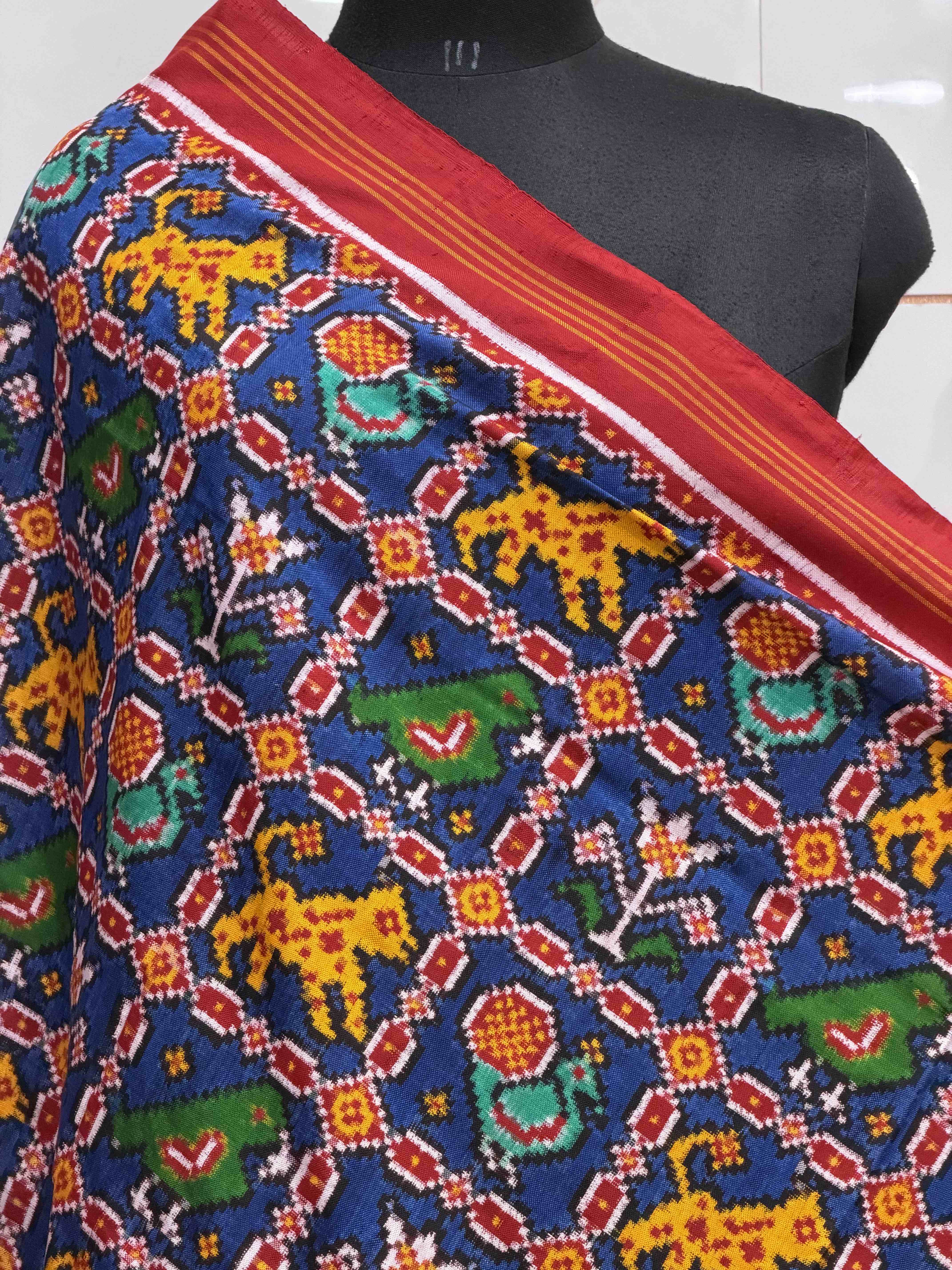 Red & Blue Multi Figure double Ikat Dupatta