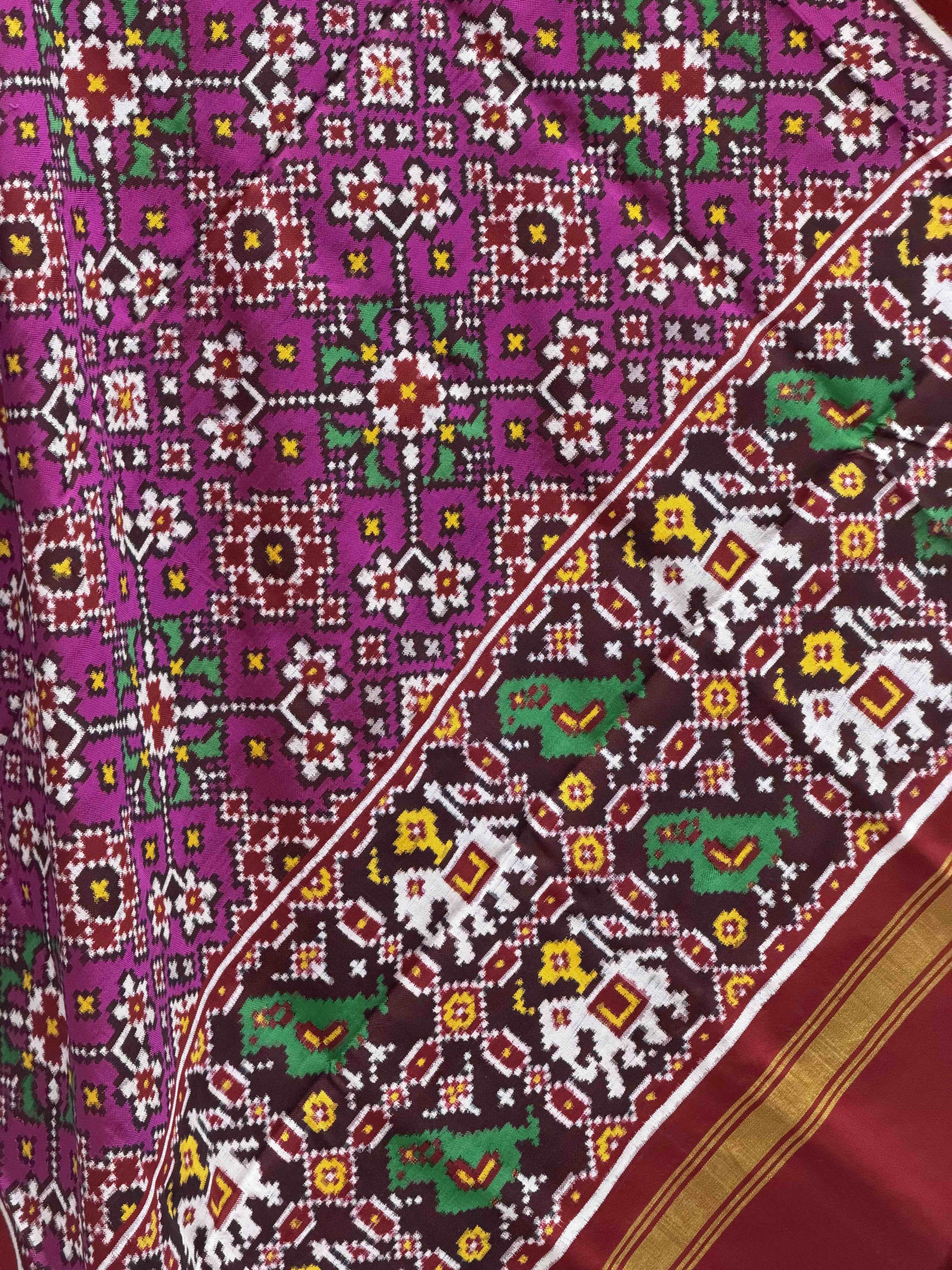 Red & magenta pink navaratan double ikat dupatta