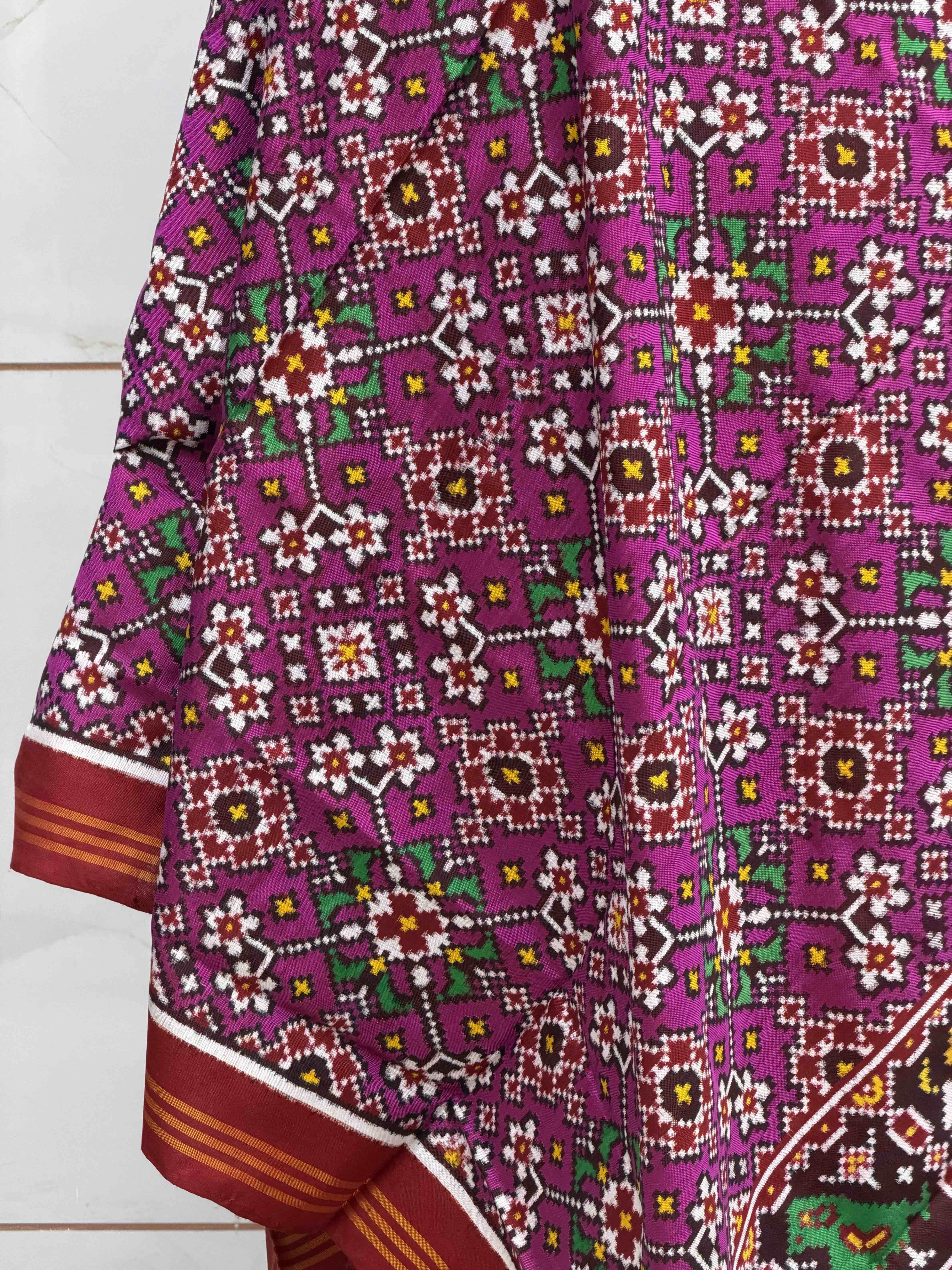 Red & magenta pink navaratan double ikat dupatta