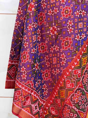 Red & magenta purple Navaratan single ikat Dupatta