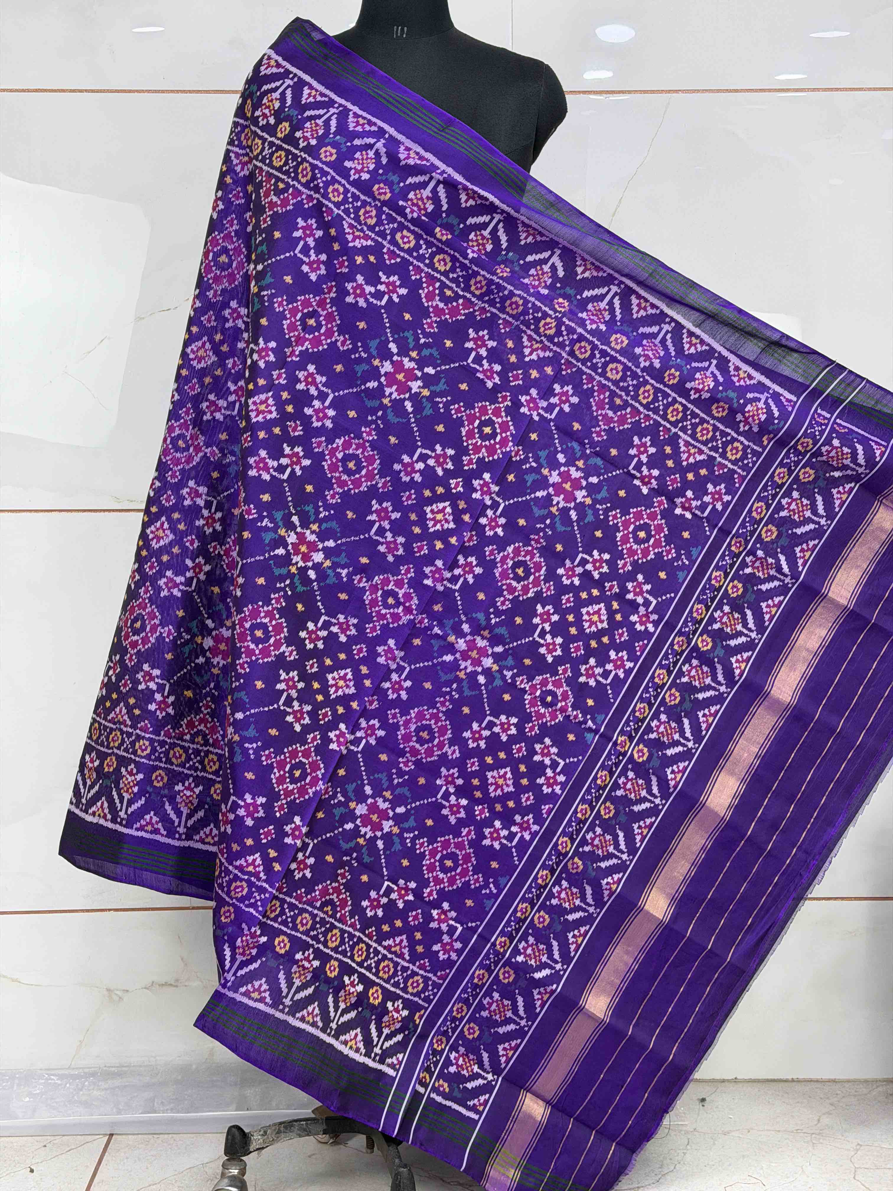 Purple Navaratan Single Ikat dupatta