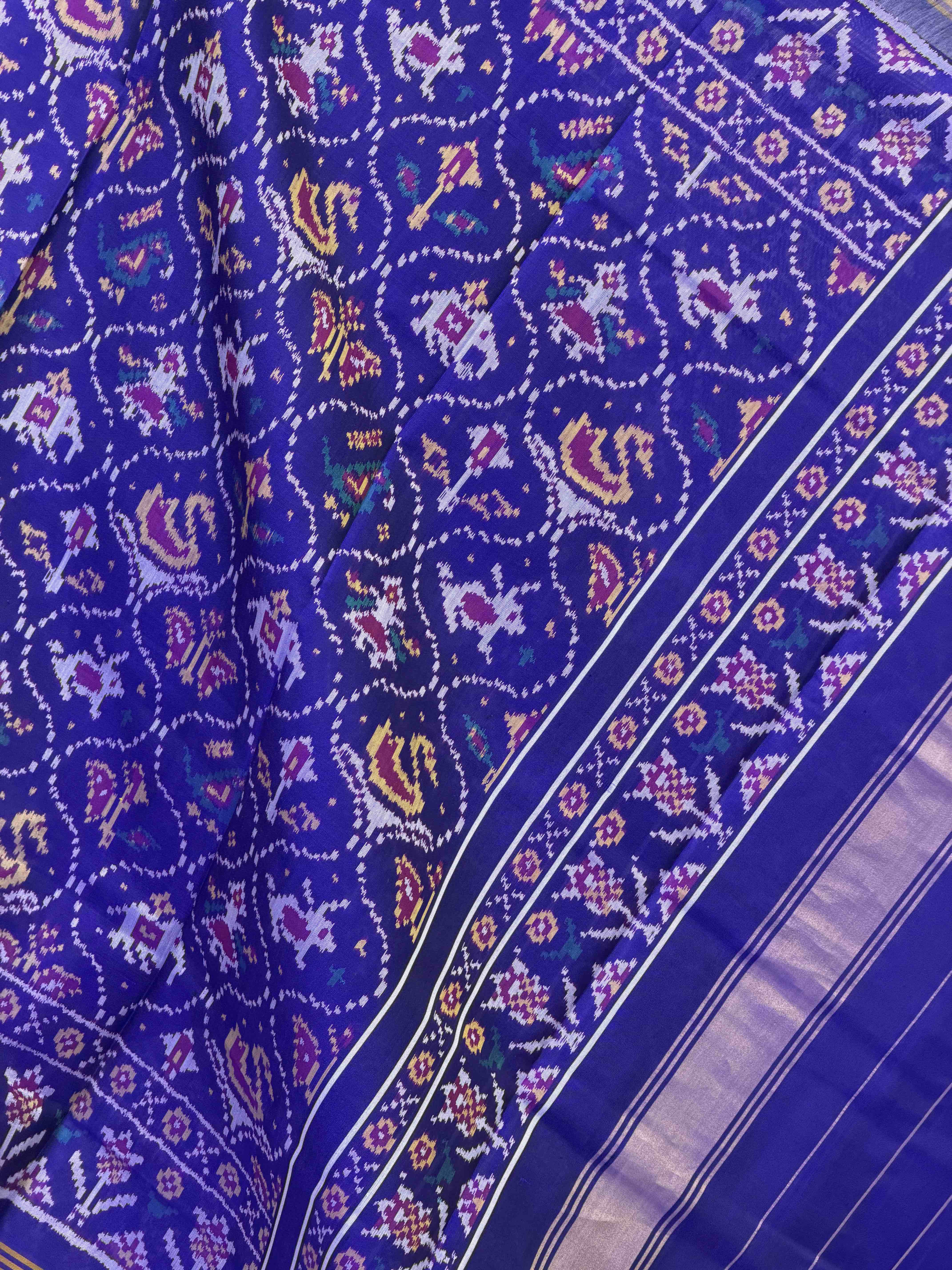 Blue Narikunj motif single Ikat Patola dupatta