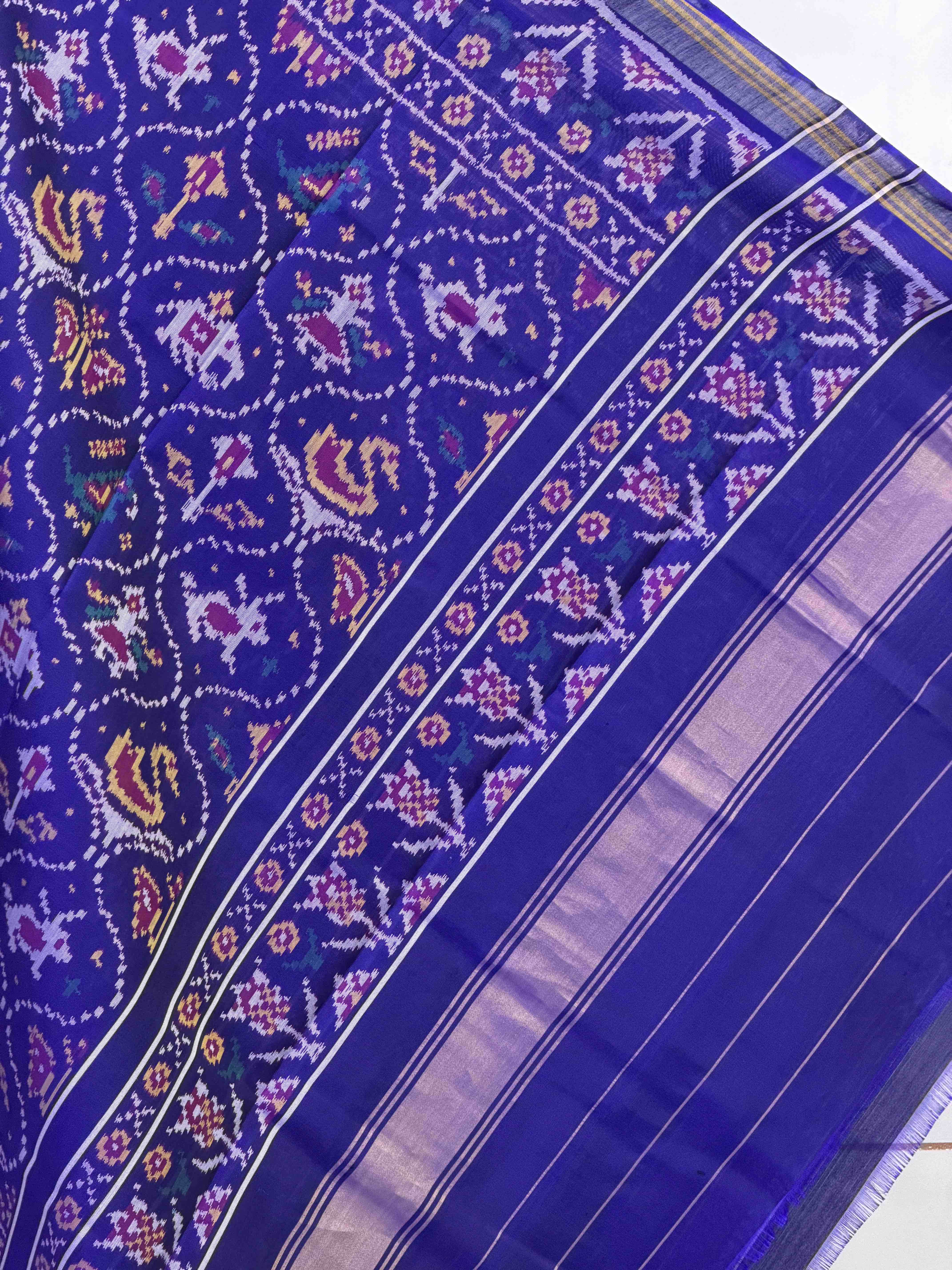 Blue Narikunj motif single Ikat Patola dupatta