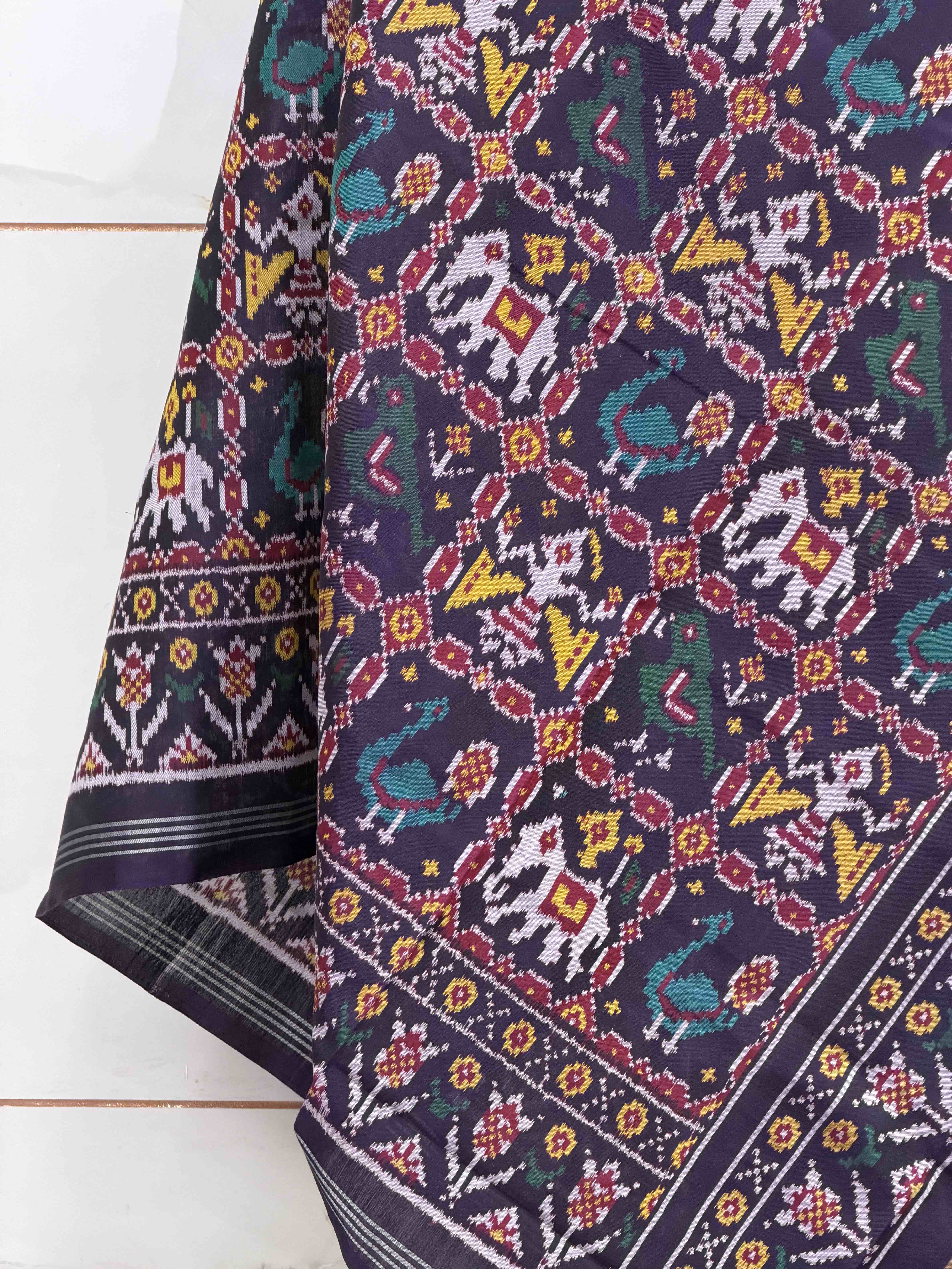 Deep Puprle Sankali narikunj Single Ikat Dupatta