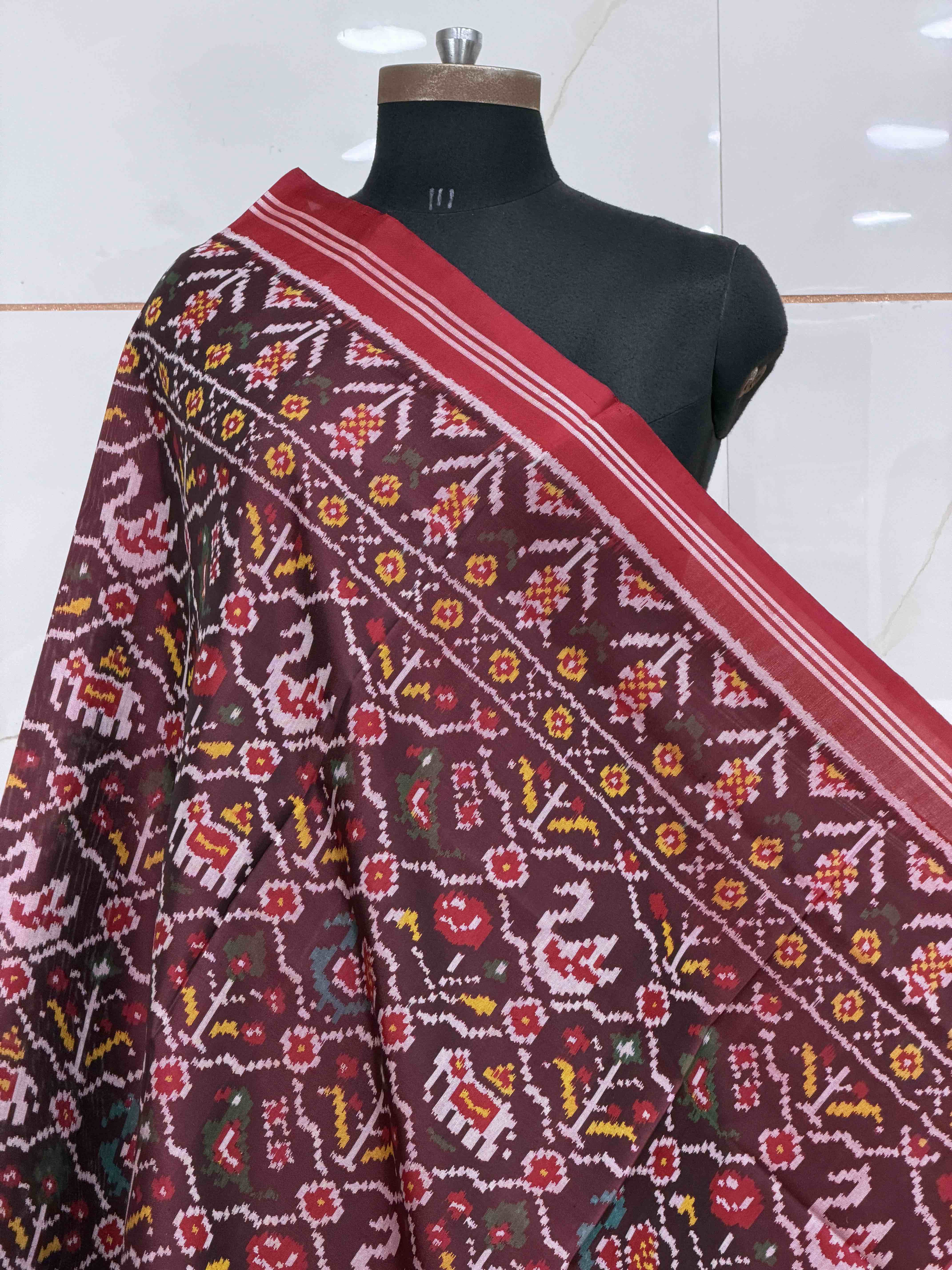 Maroon Narikunjar Single Ikat Dupattas
