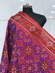 Red & Purple Navaratan Single ikat Dupatta