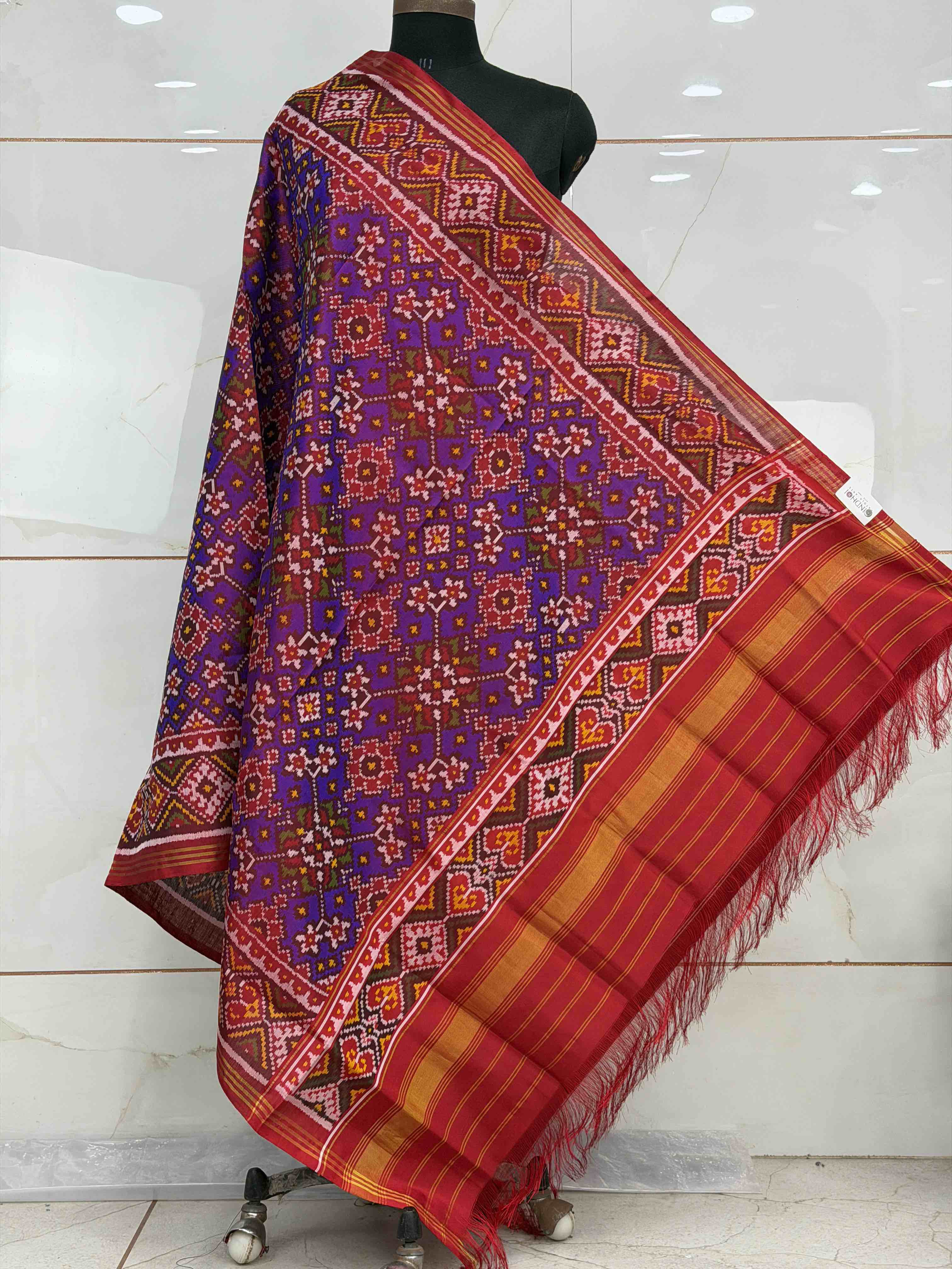 Red & Purple Navaratan Single ikat Dupatta