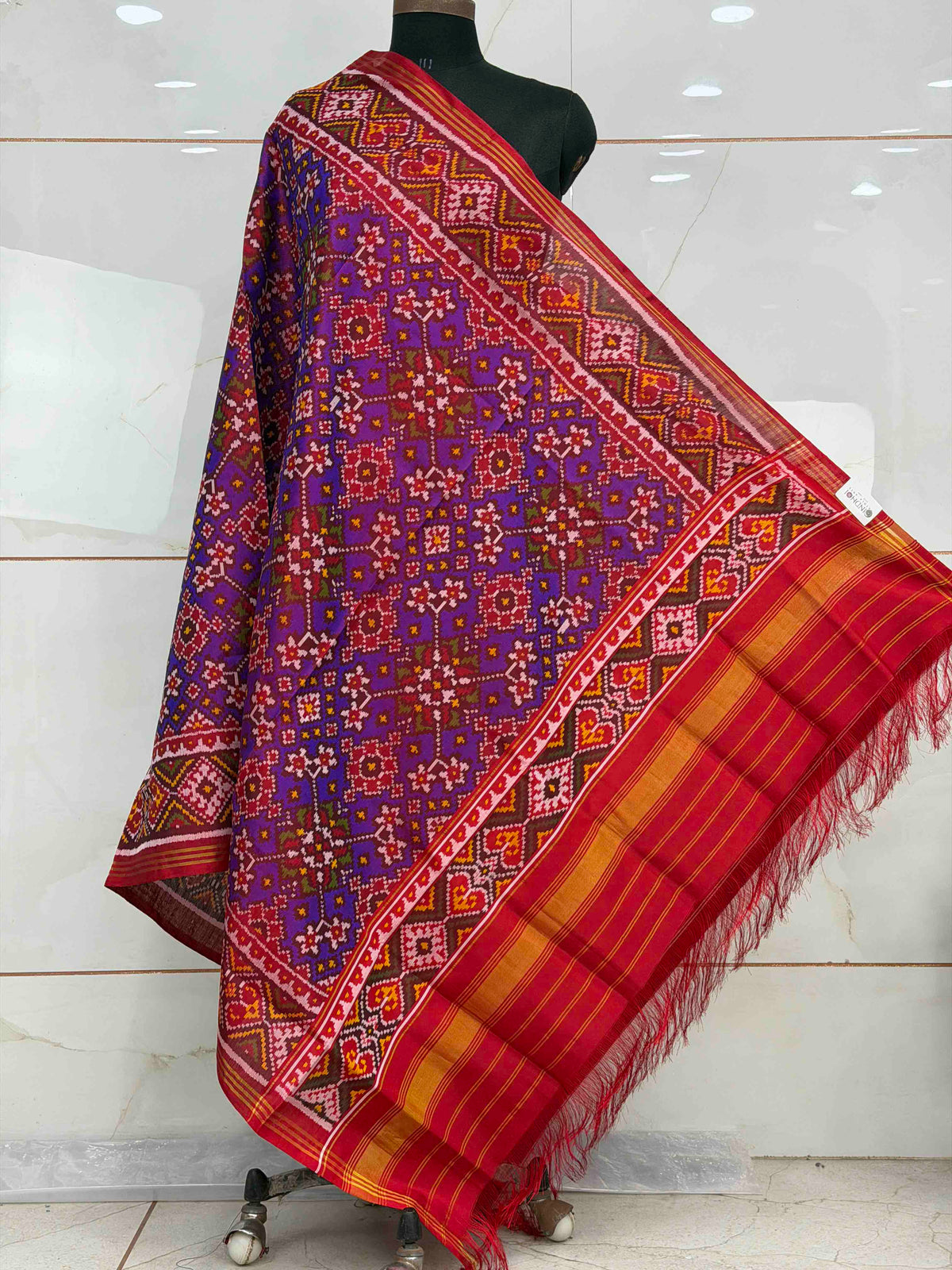 Red & Purple Navaratan Single ikat Dupatta