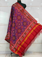 Red & Purple Navaratan Single ikat Dupatta