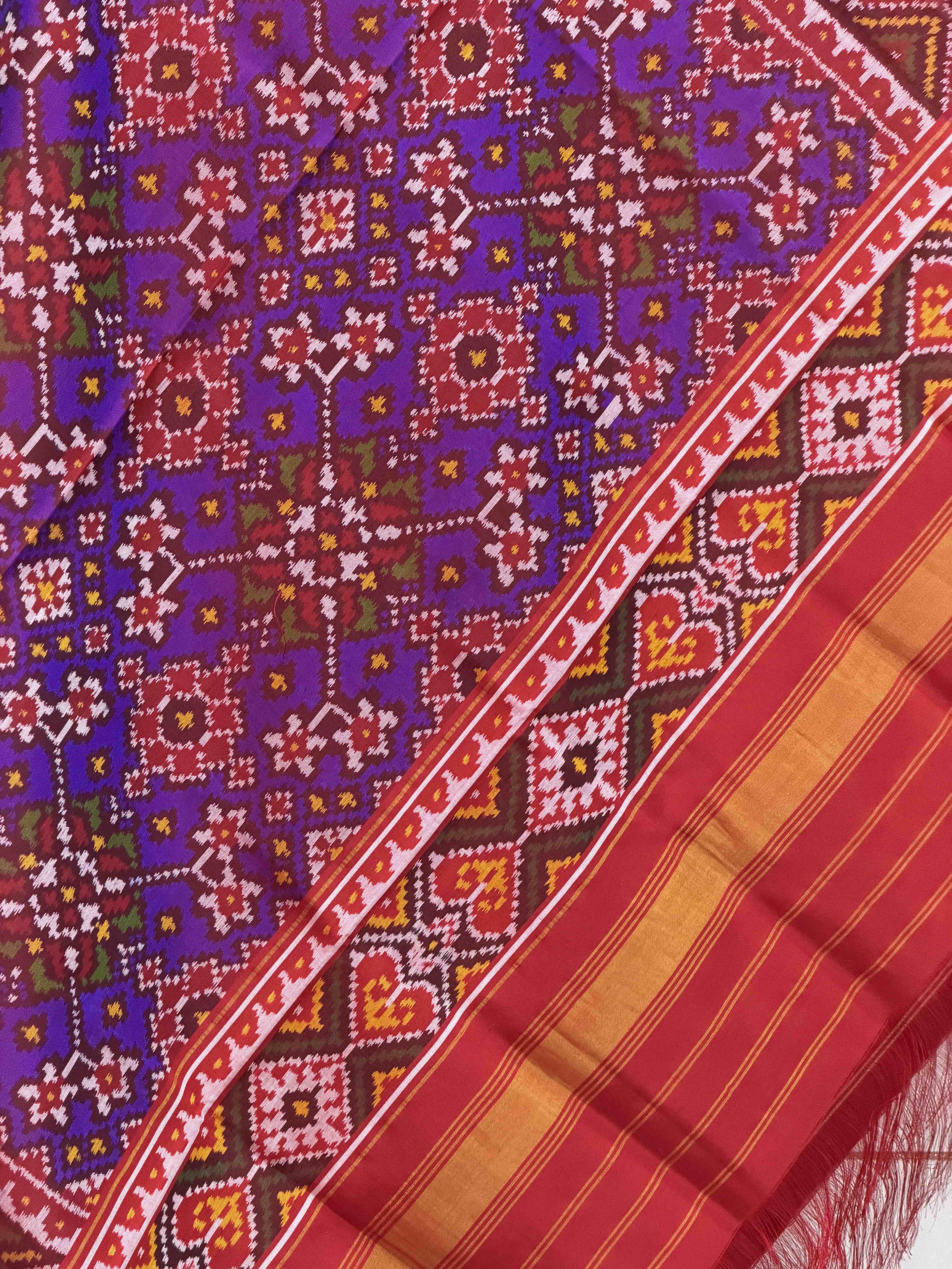Red & Purple Navaratan Single ikat Dupatta