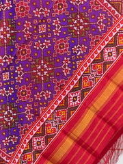 Red & Purple Navaratan Single ikat Dupatta