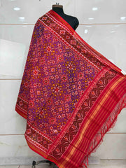 Red & shaded purple red navaratan single ikat dupatta