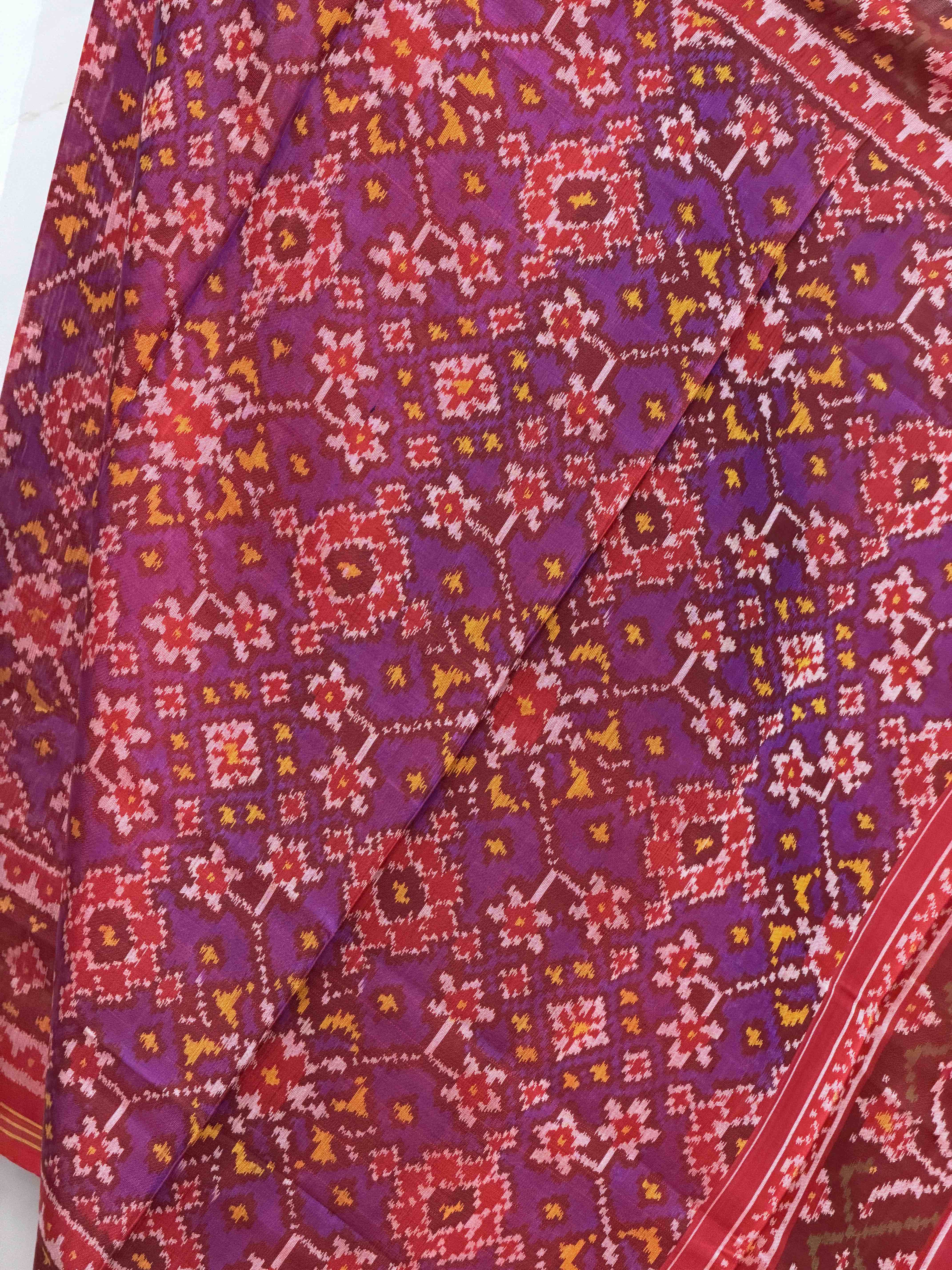 Red & shaded purple red navaratan single ikat dupatta